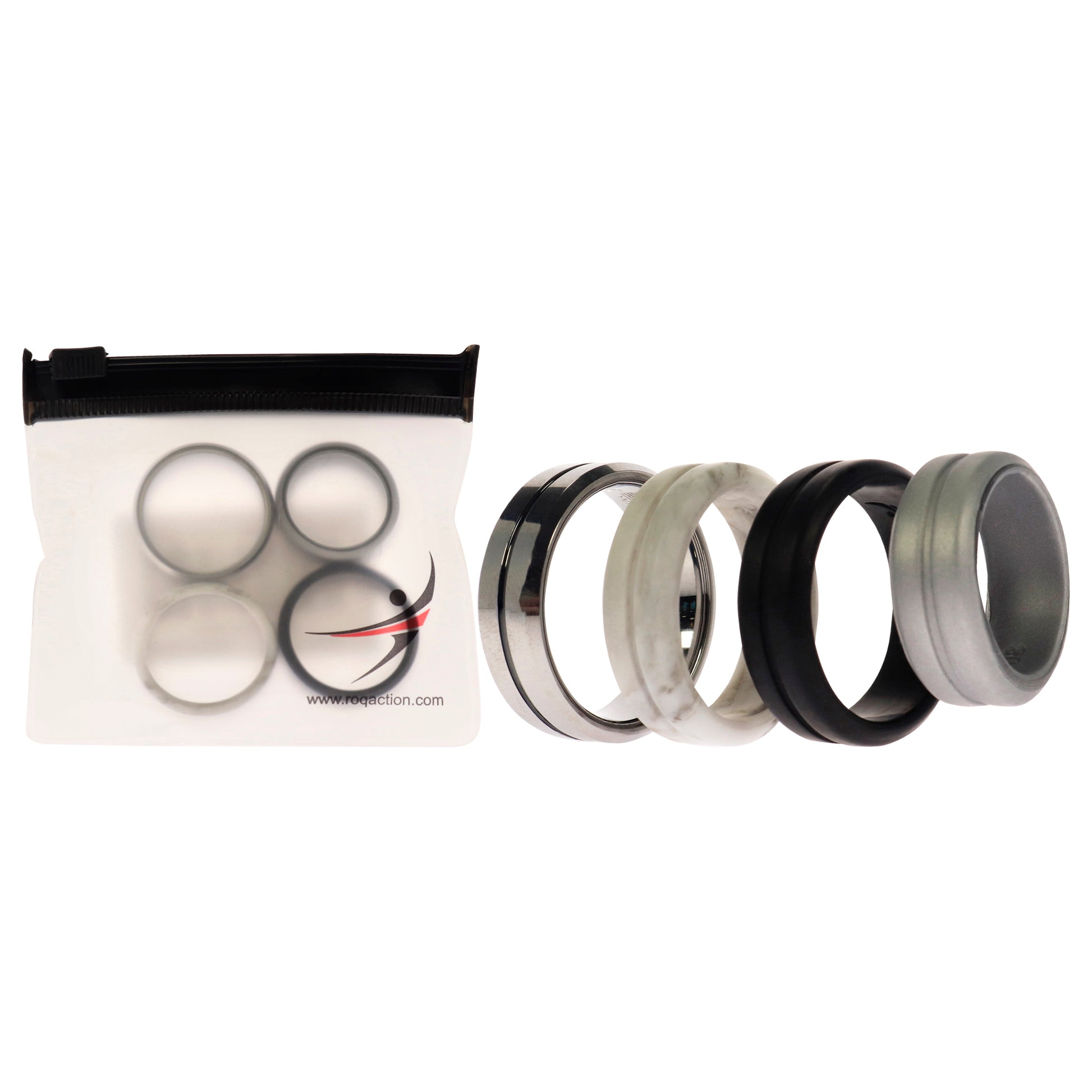 ROQ Silicone Wedding Twin Middle Line Ring Set - Marble