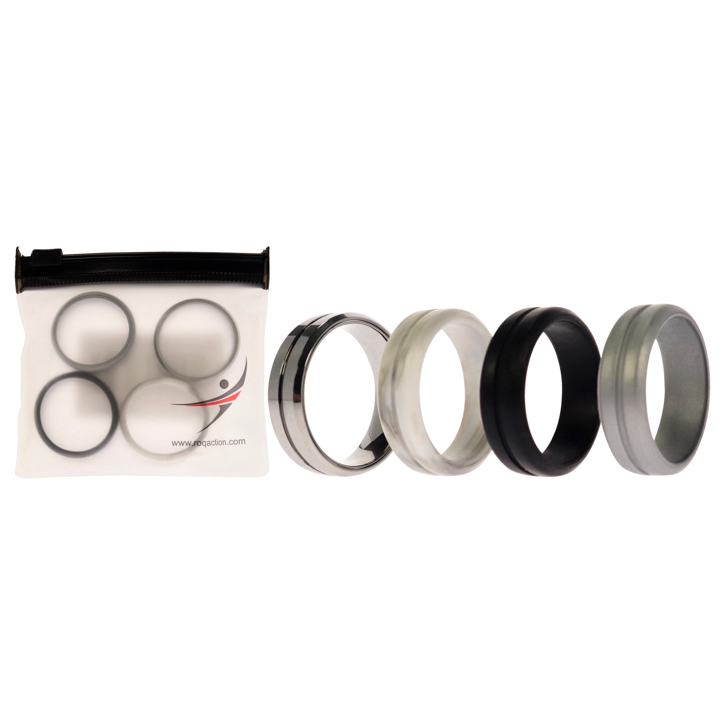 ROQ Silicone Wedding Twin Middle Line Ring Set - Marble