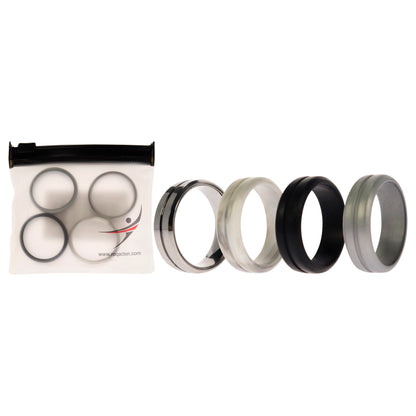 ROQ Silicone Wedding Twin Middle Line Ring Set - Marble