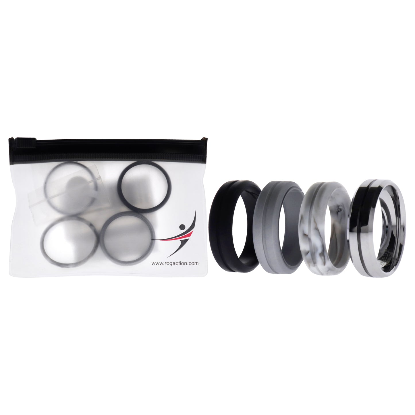 ROQ Silicone Wedding Twin Middle Line Ring Set - Marble
