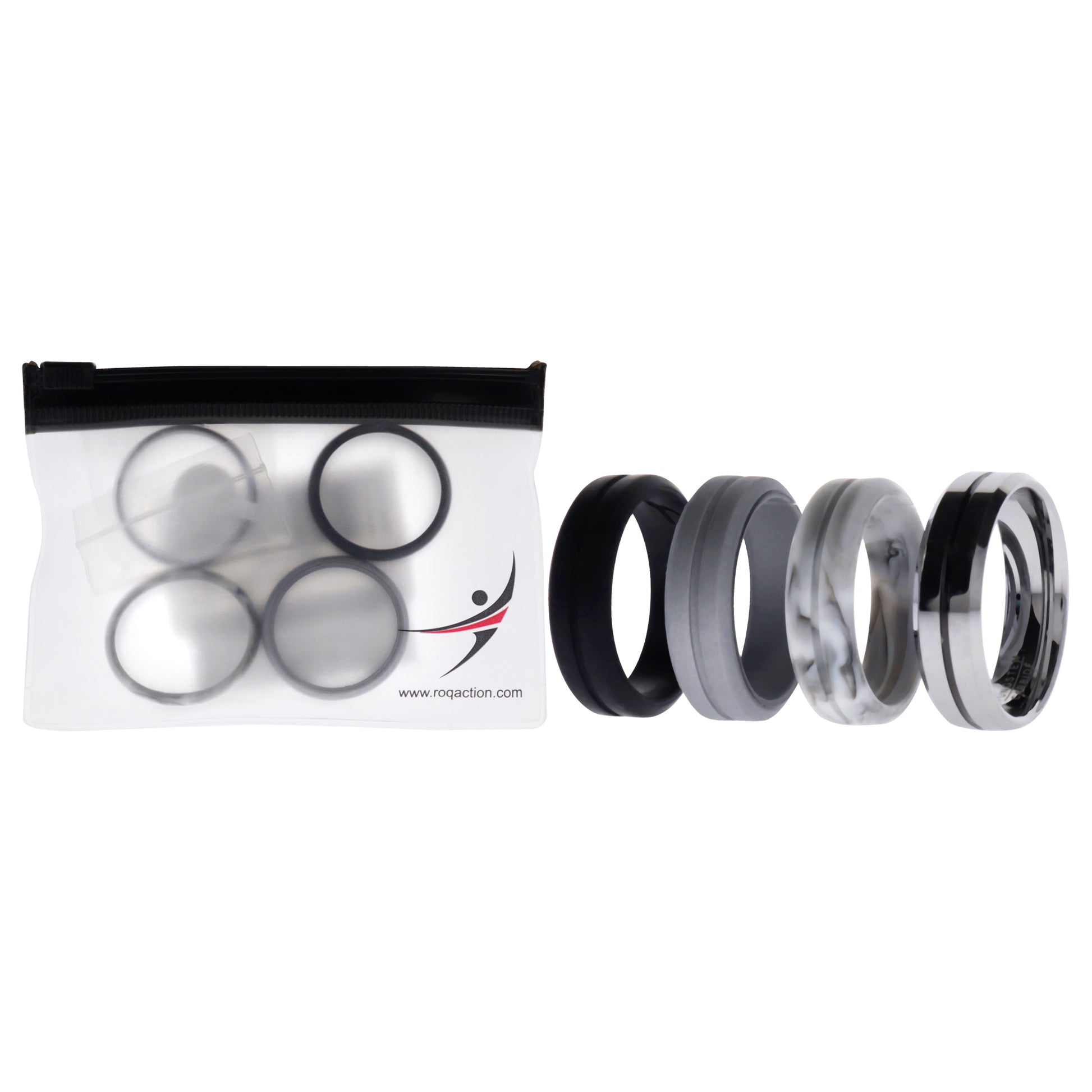 ROQ Silicone Wedding Twin Middle Line Ring Set - Marble