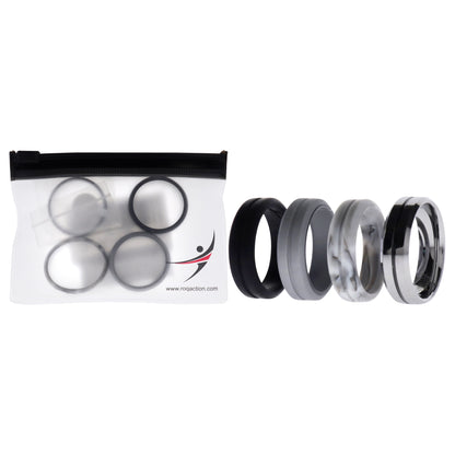 ROQ Silicone Wedding Twin Middle Line Ring Set - Marble