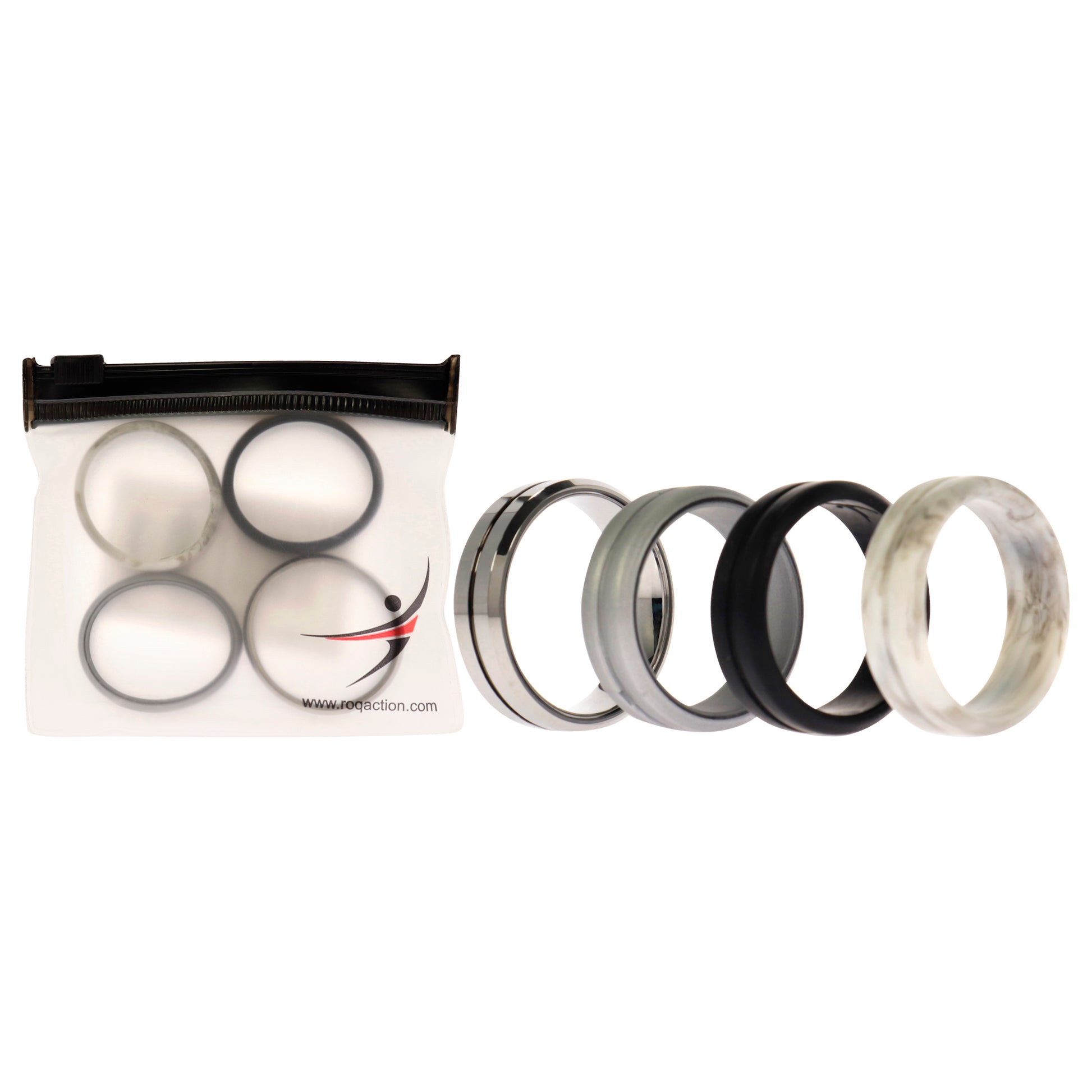 ROQ Silicone Wedding Twin Middle Line Ring Set - Marble