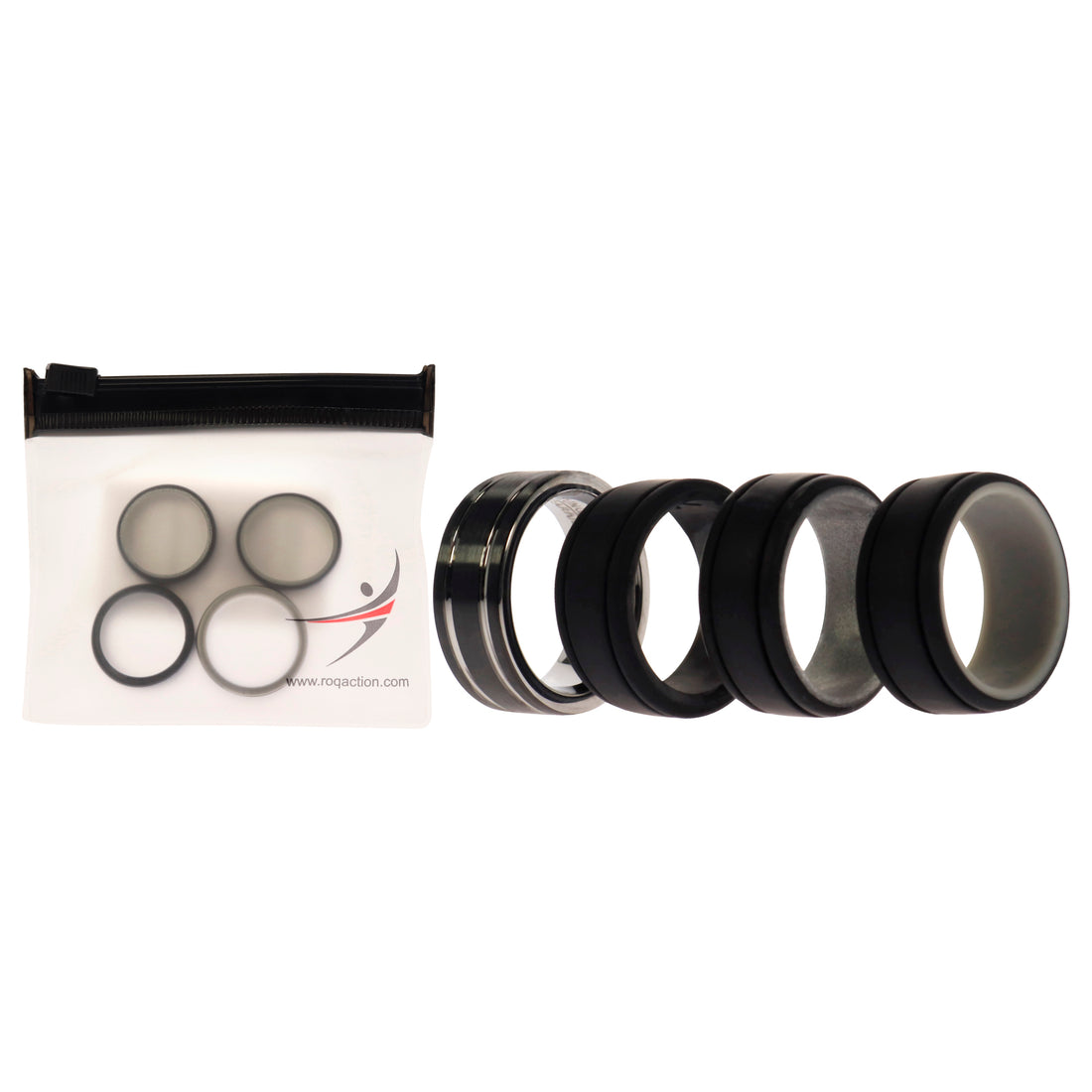 ROQ Silicone Wedding Twin 2Layer Ring Set - Black