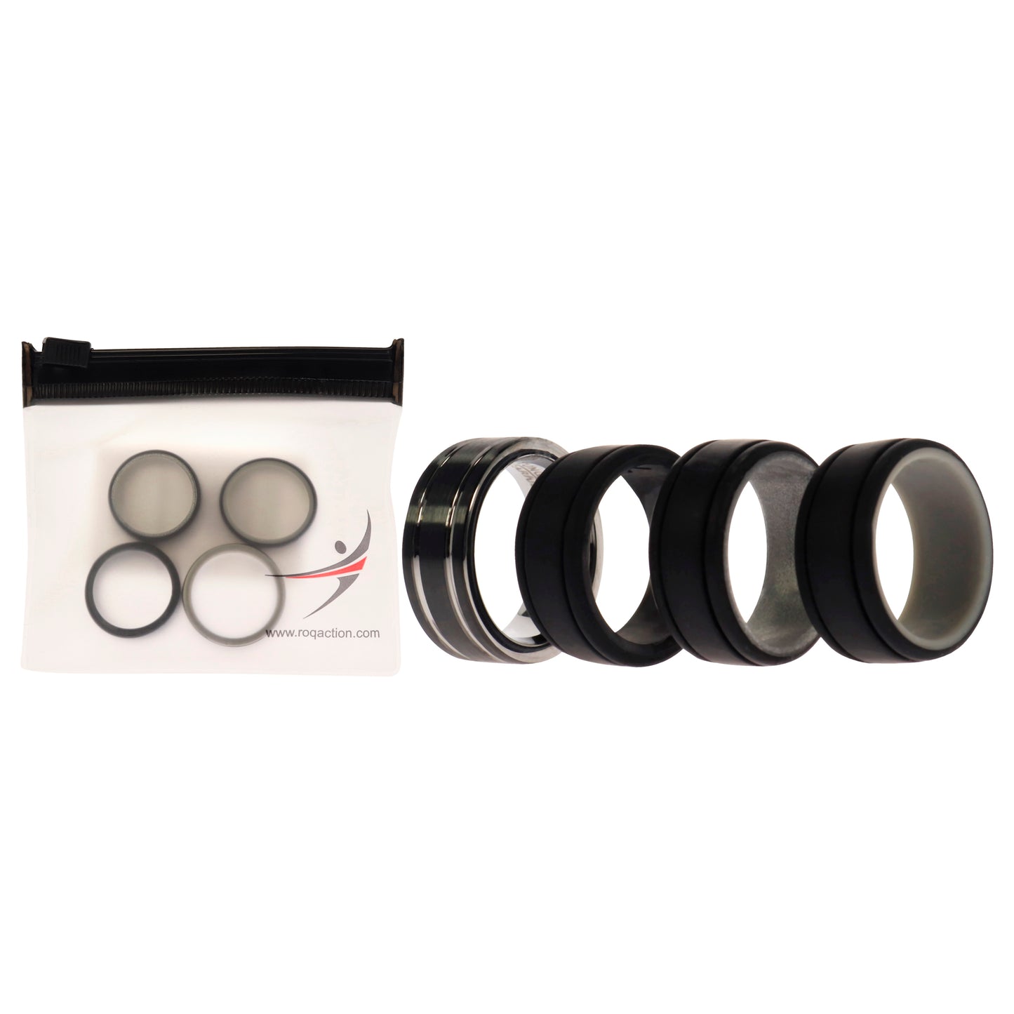 ROQ Silicone Wedding Twin 2Layer Ring Set - Black