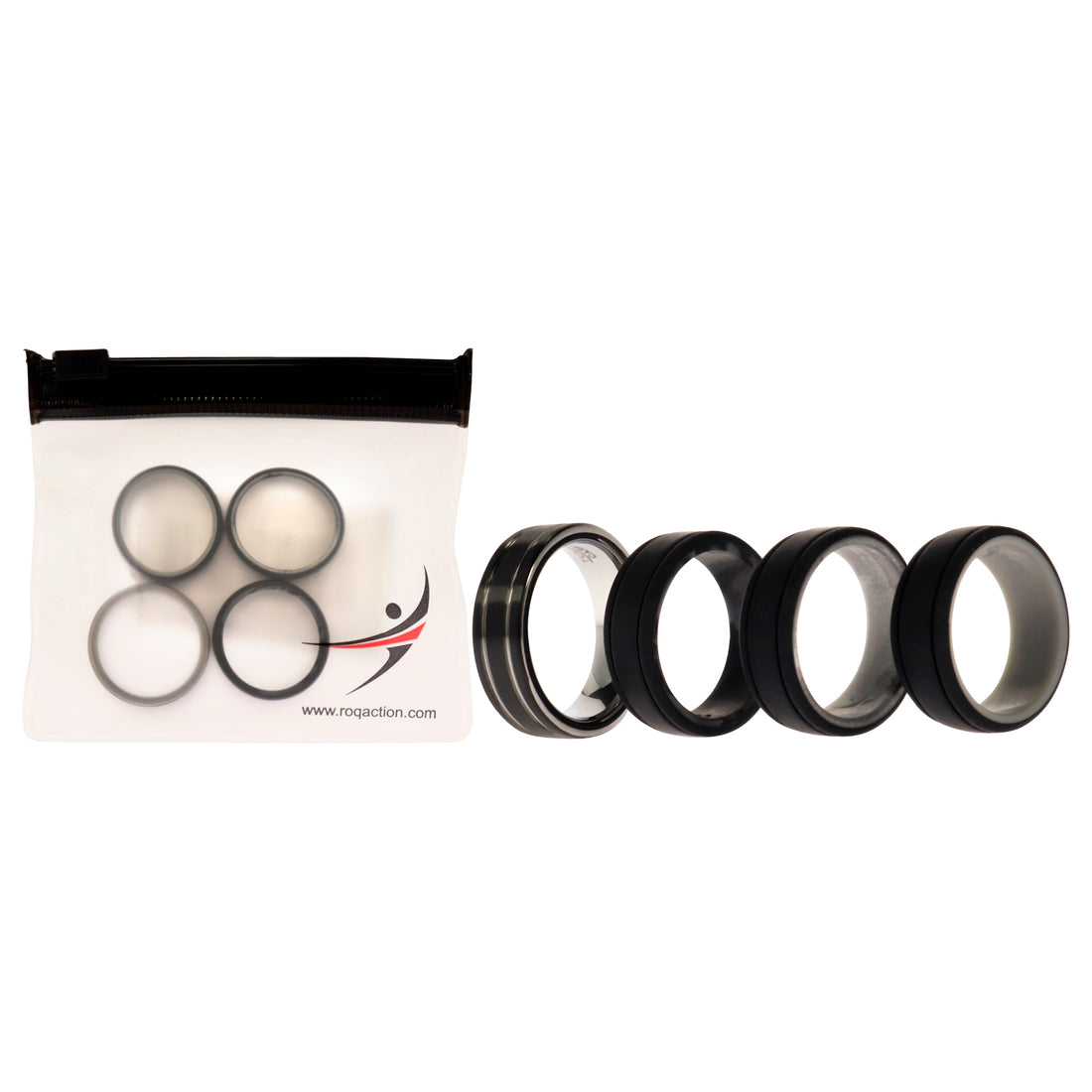 ROQ Silicone Wedding Twin 2Layer Ring Set - Black