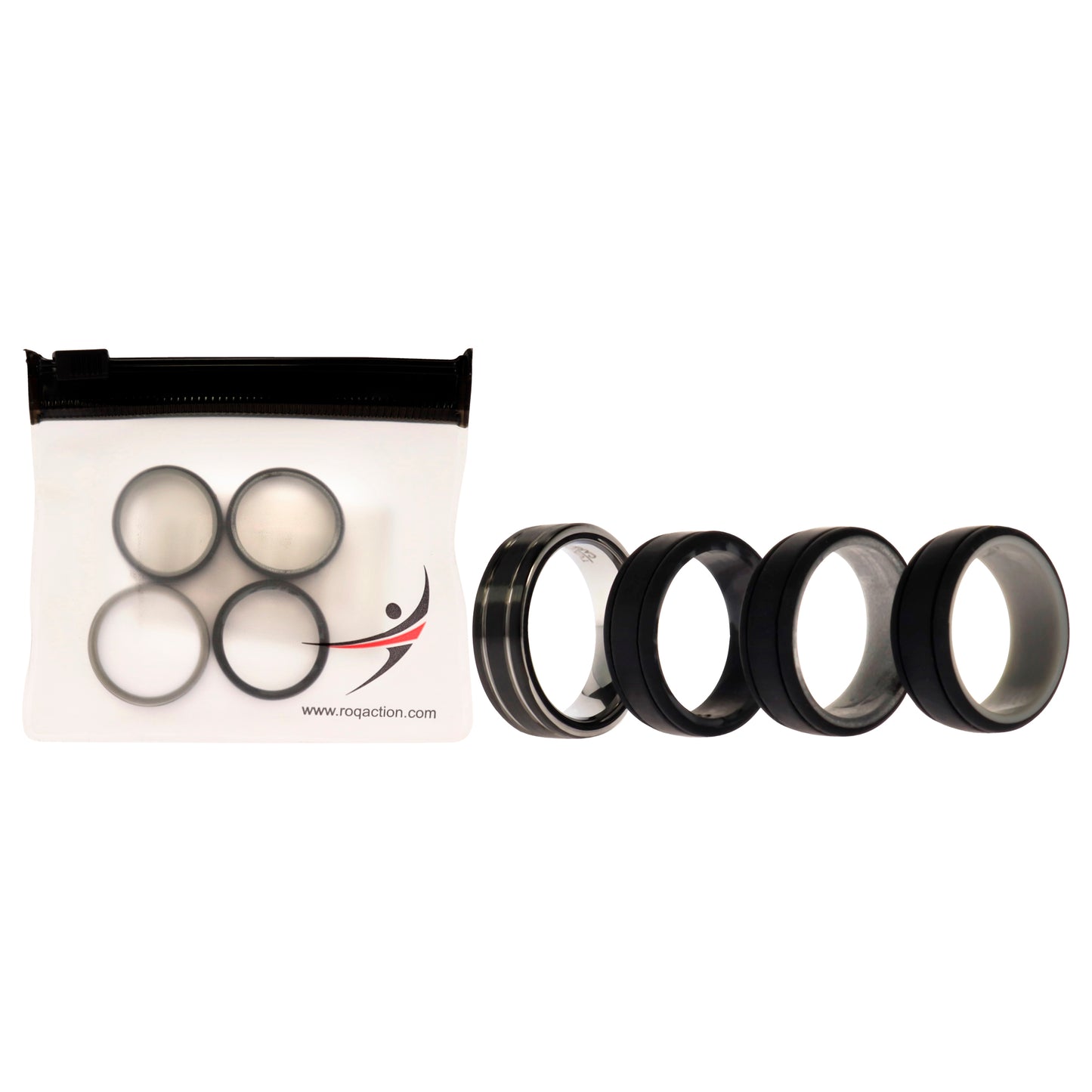 ROQ Silicone Wedding Twin 2Layer Ring Set - Black
