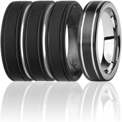 ROQ Silicone Wedding Twin 2Layer Ring Set - Black