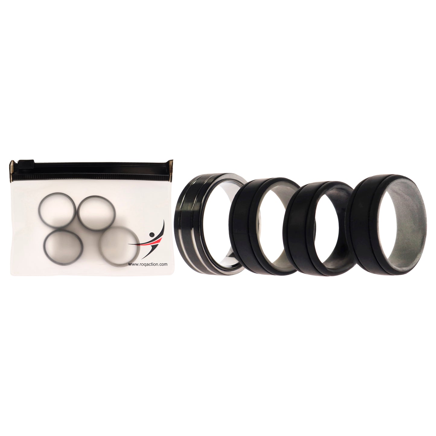 ROQ Silicone Wedding Twin 2Layer Ring Set - Black