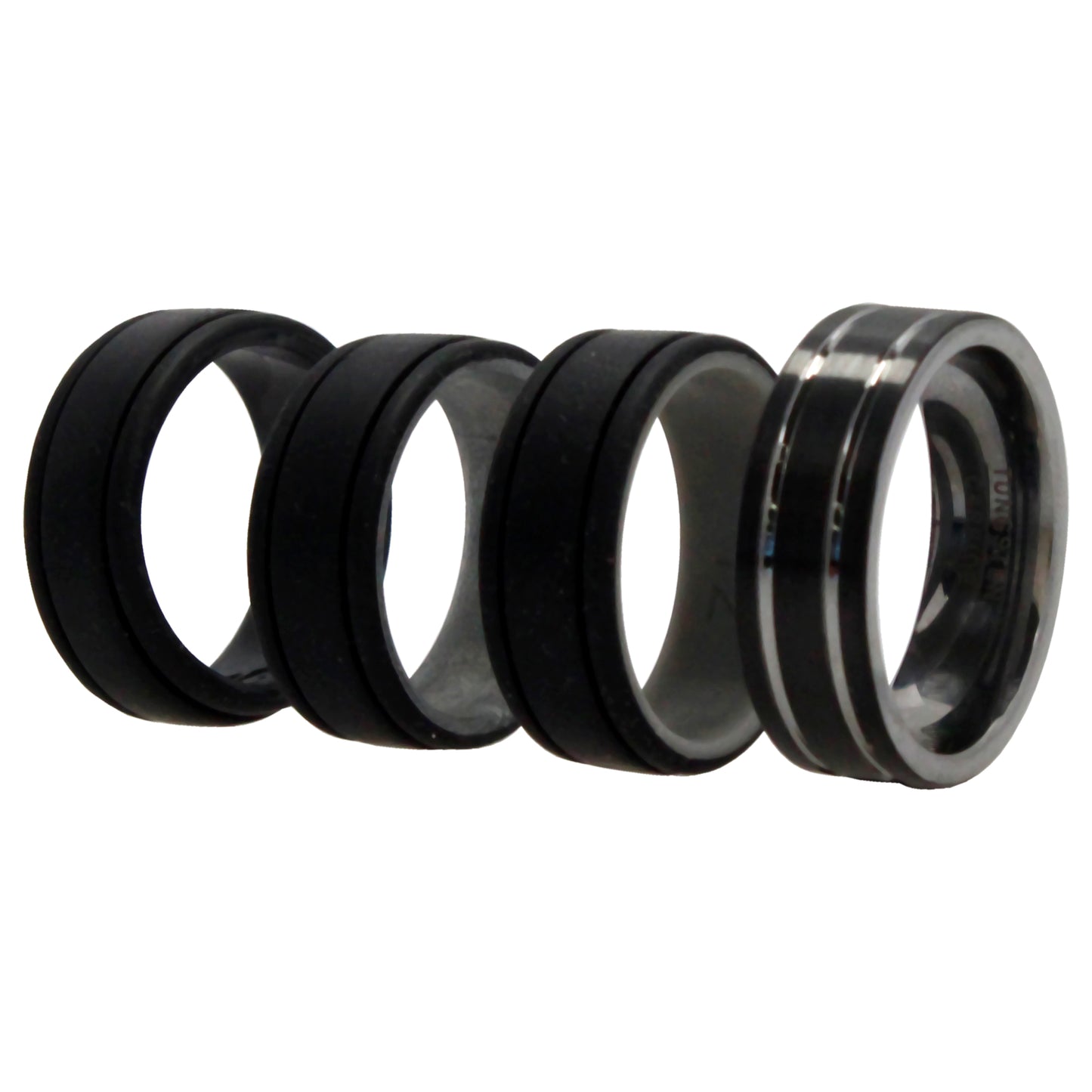 ROQ Silicone Wedding Twin 2Layer Ring Set - Black