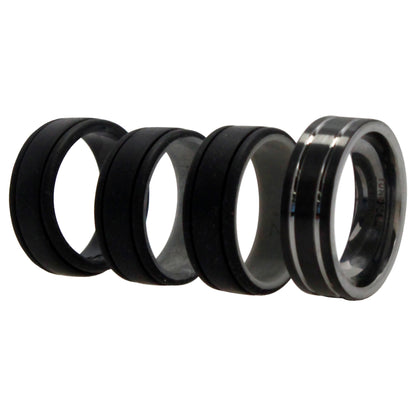 ROQ Silicone Wedding Twin 2Layer Ring Set - Black