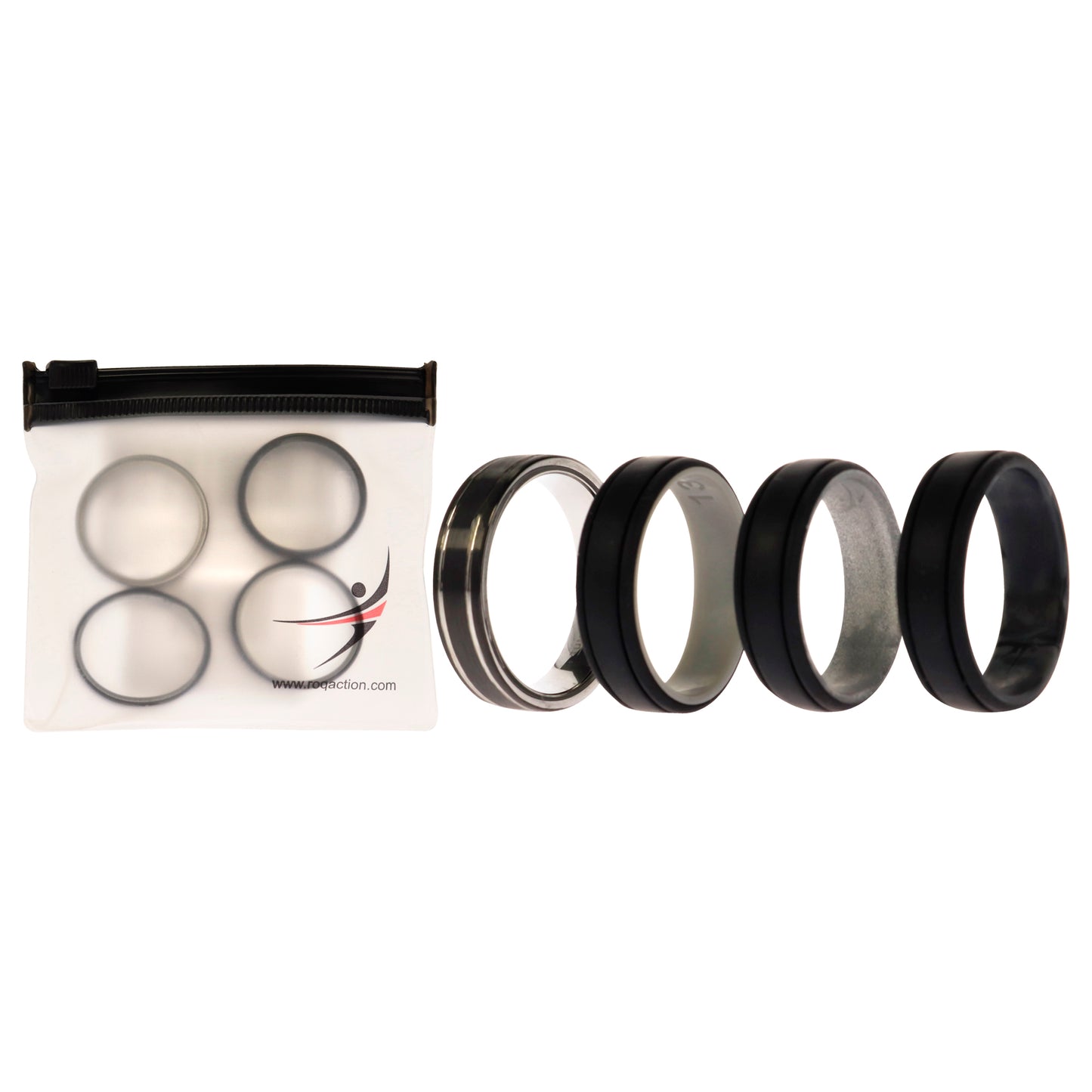 ROQ Silicone Wedding Twin 2Layer Ring Set - Black