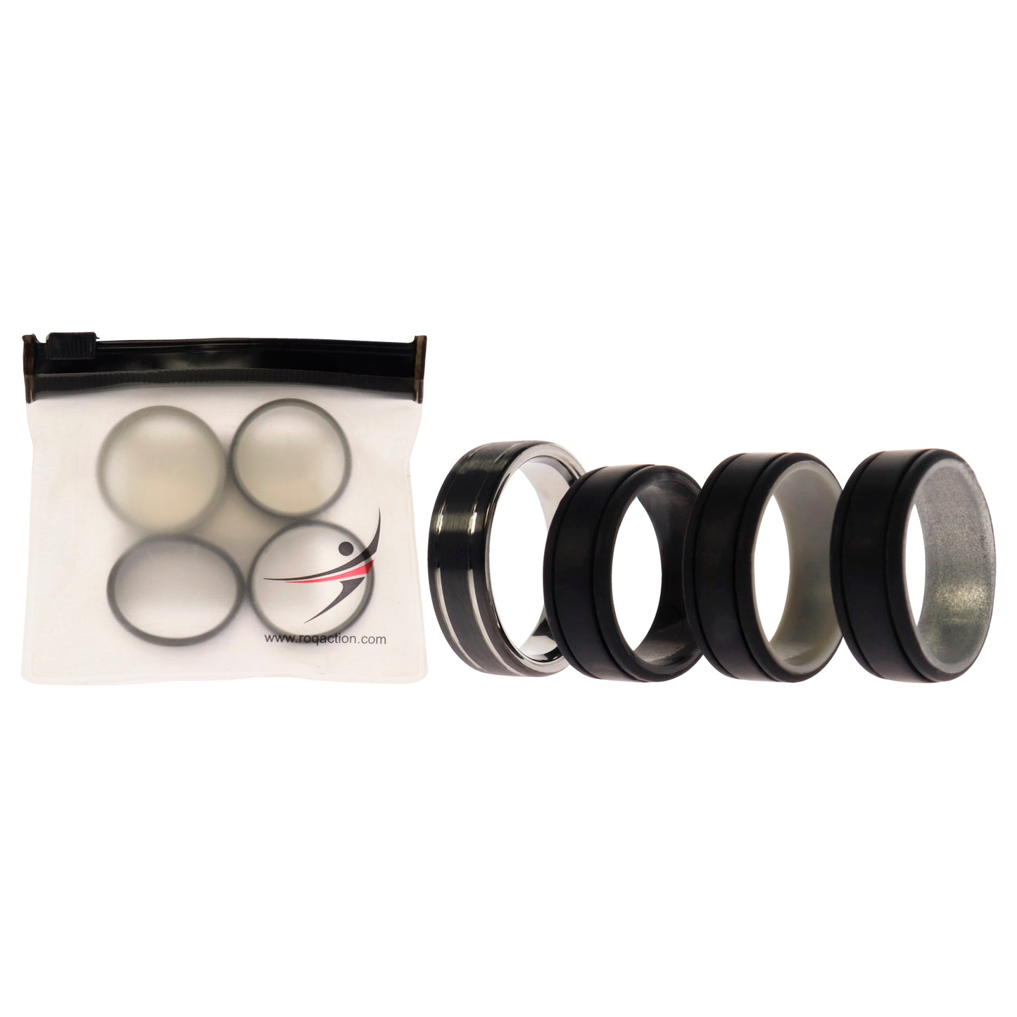 ROQ Silicone Wedding Twin 2Layer Ring Set - Black