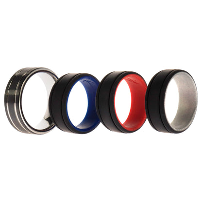 ROQ Silicone Wedding Twin 2Layer Ring Set - MultiColor