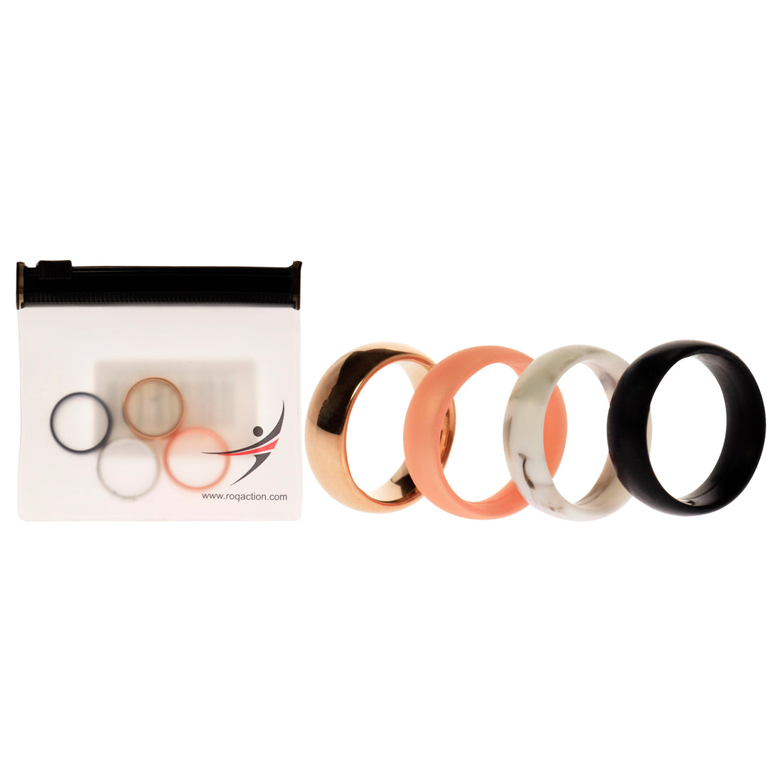 ROQ Silicone Wedding Twin 6mm Ring Set - Rose