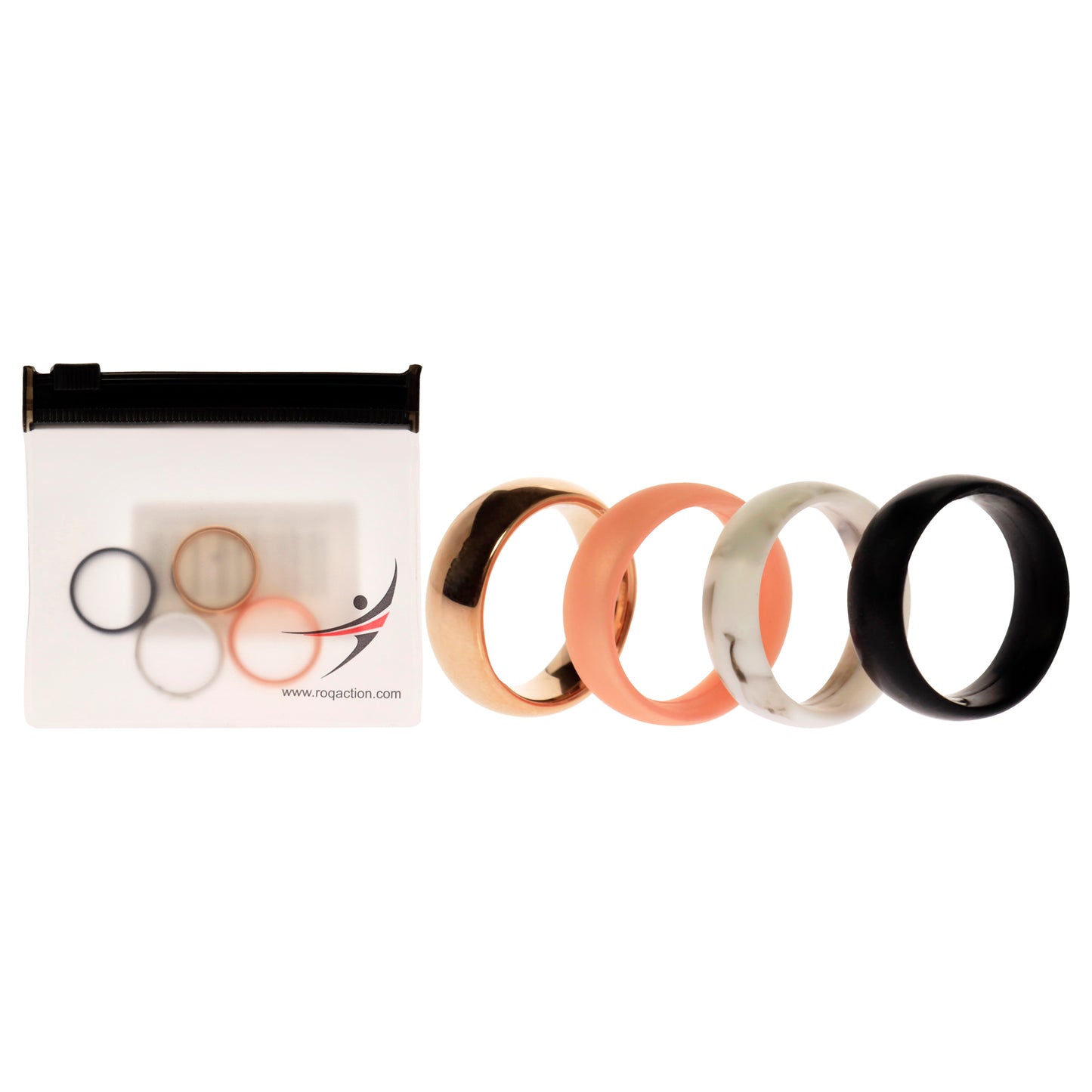 ROQ Silicone Wedding Twin 6mm Ring Set - Rose