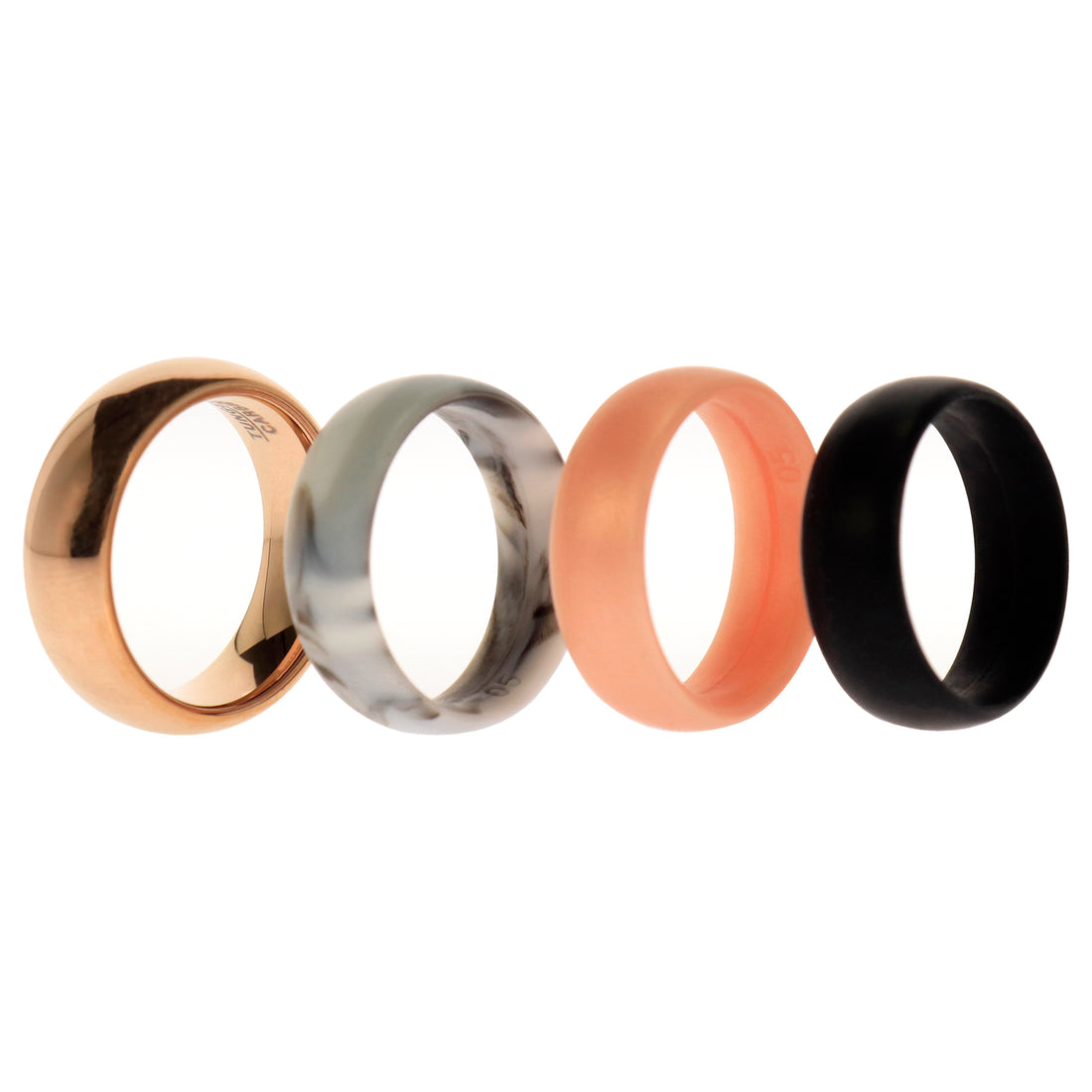 ROQ Silicone Wedding Twin 6mm Ring Set - Rose