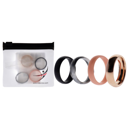 ROQ Silicone Wedding Twin 6mm Ring Set - Rose