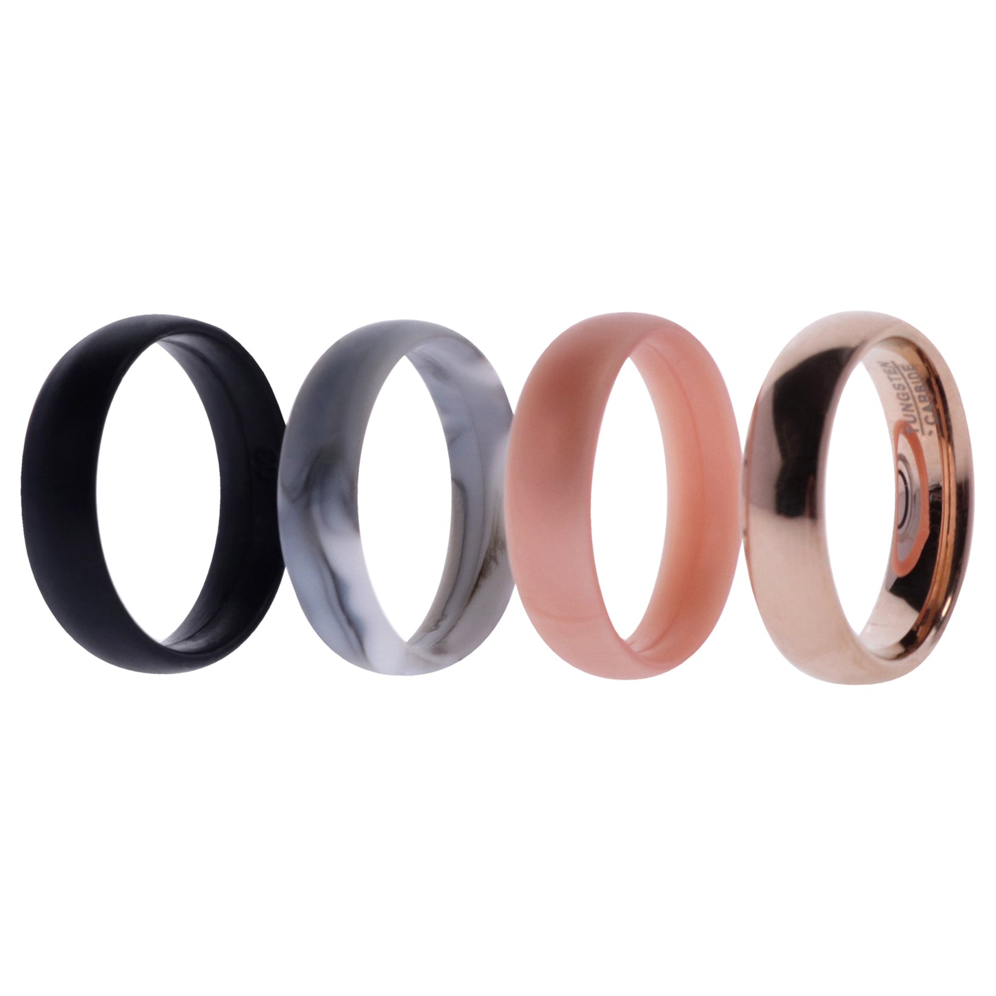 ROQ Silicone Wedding Twin 6mm Ring Set - Rose