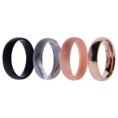 ROQ Silicone Wedding Twin 6mm Ring Set - Rose