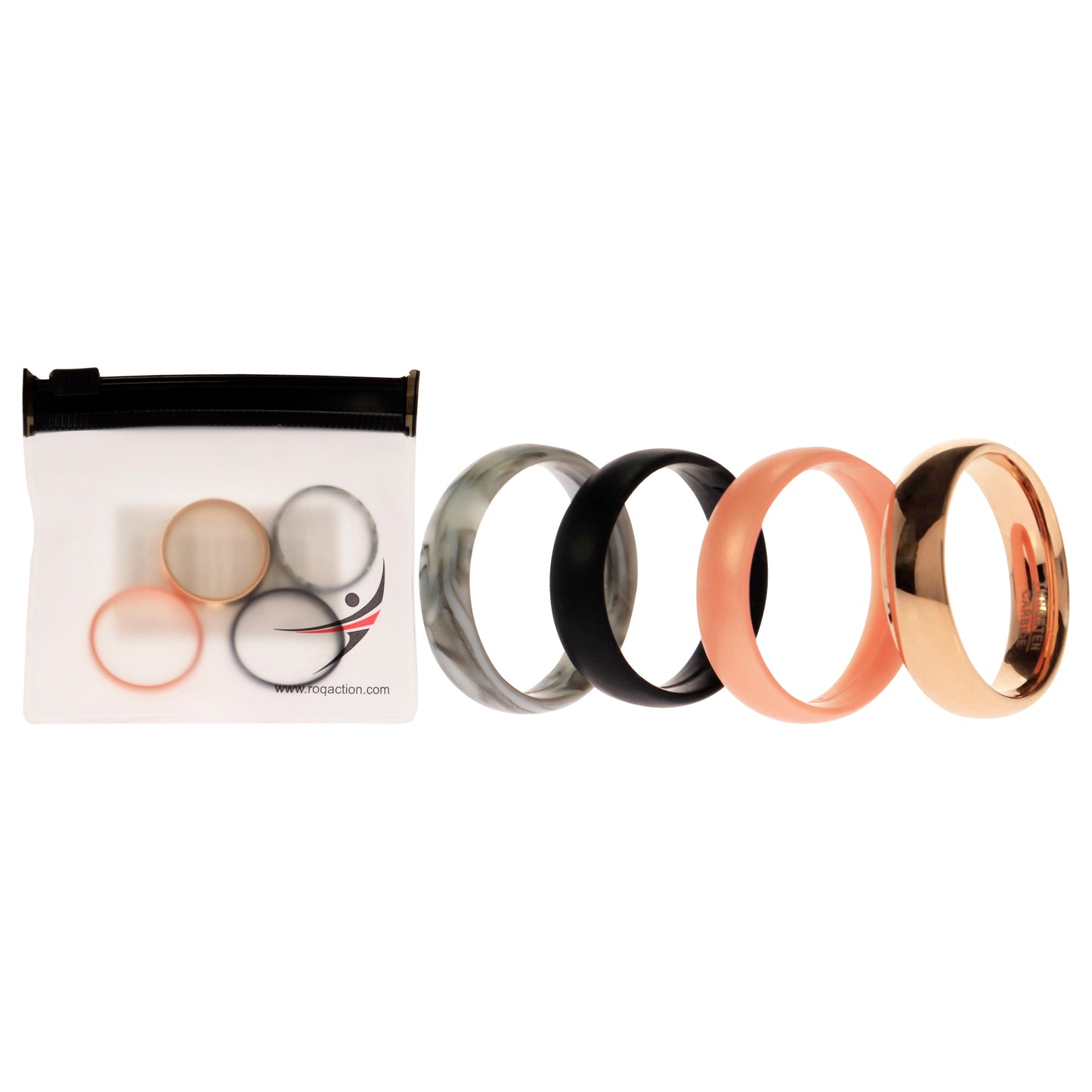 ROQ Silicone Wedding Twin 6mm Ring Set - Rose