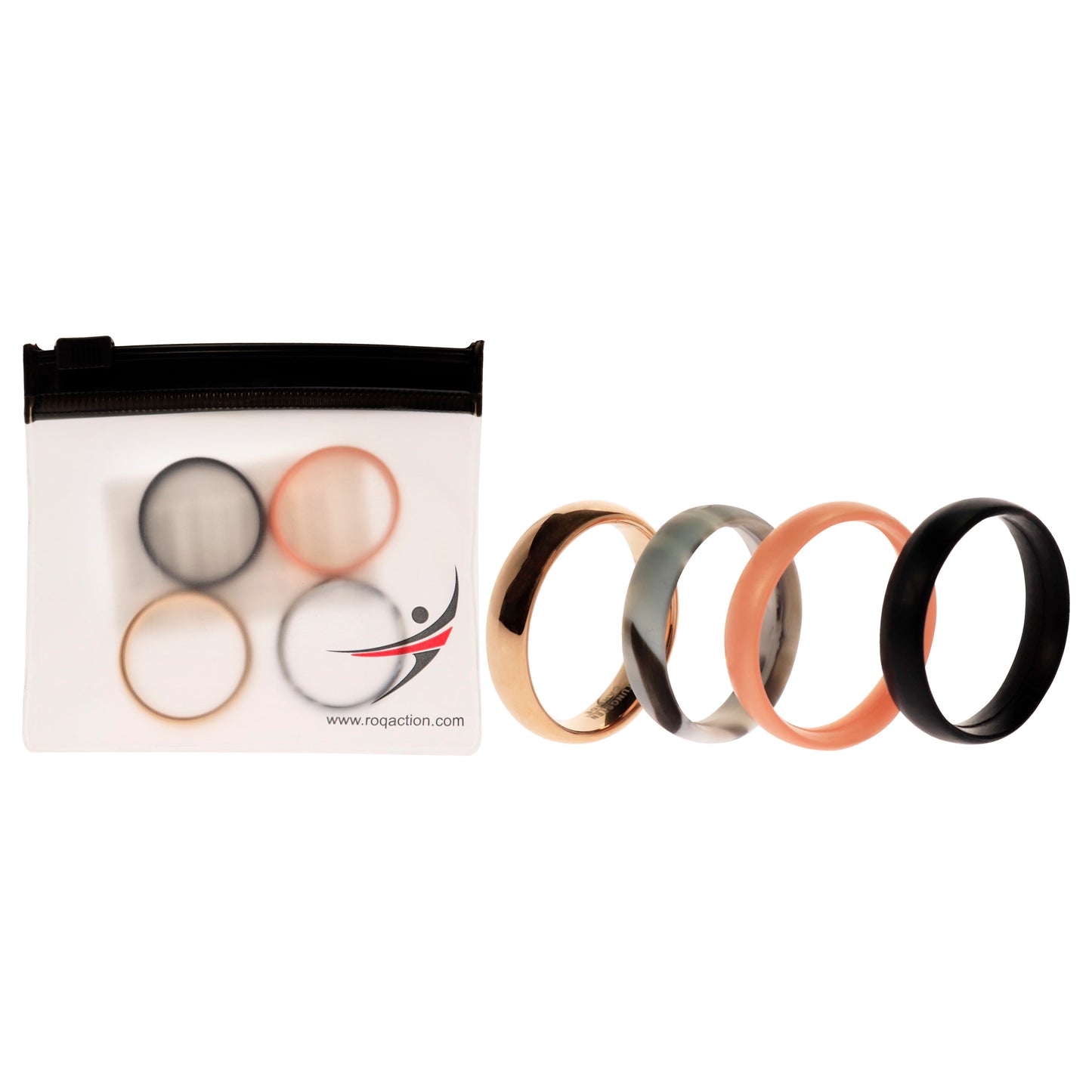ROQ Silicone Wedding Twin 6mm Ring Set - Rose