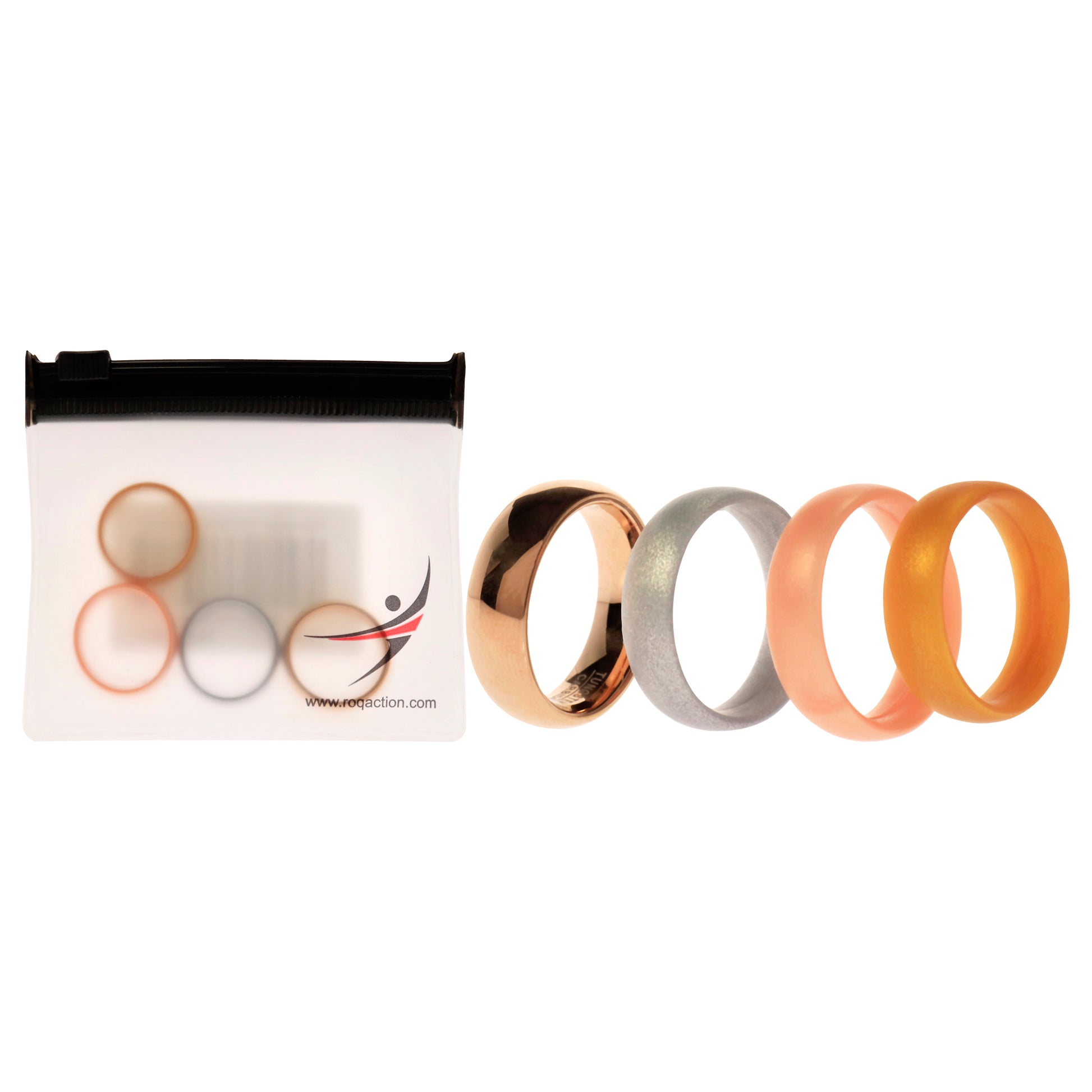 ROQ Silicone Wedding Twin 6mm Ring Set - Gold