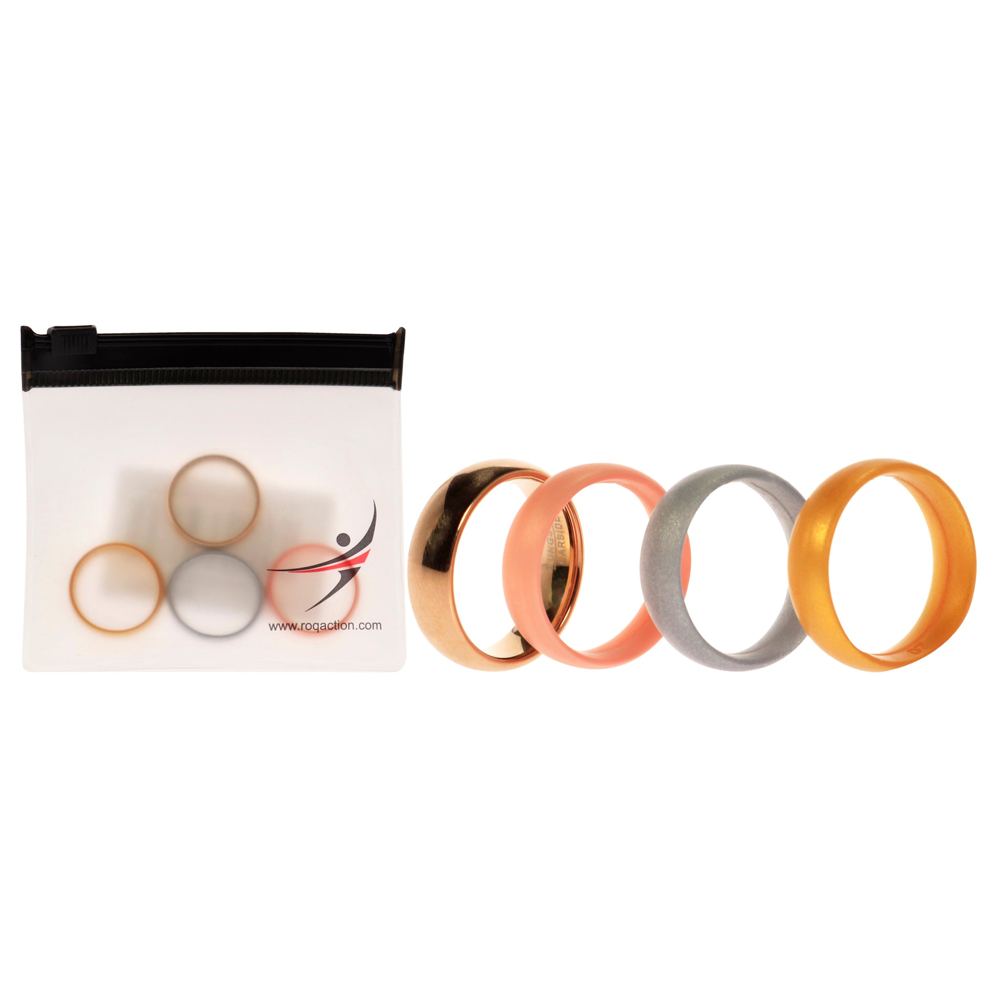 ROQ Silicone Wedding Twin 6mm Ring Set - Gold