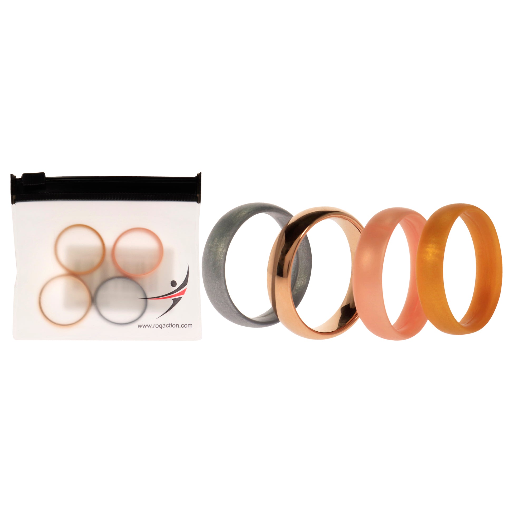 ROQ Silicone Wedding Twin 6mm Ring Set - Gold