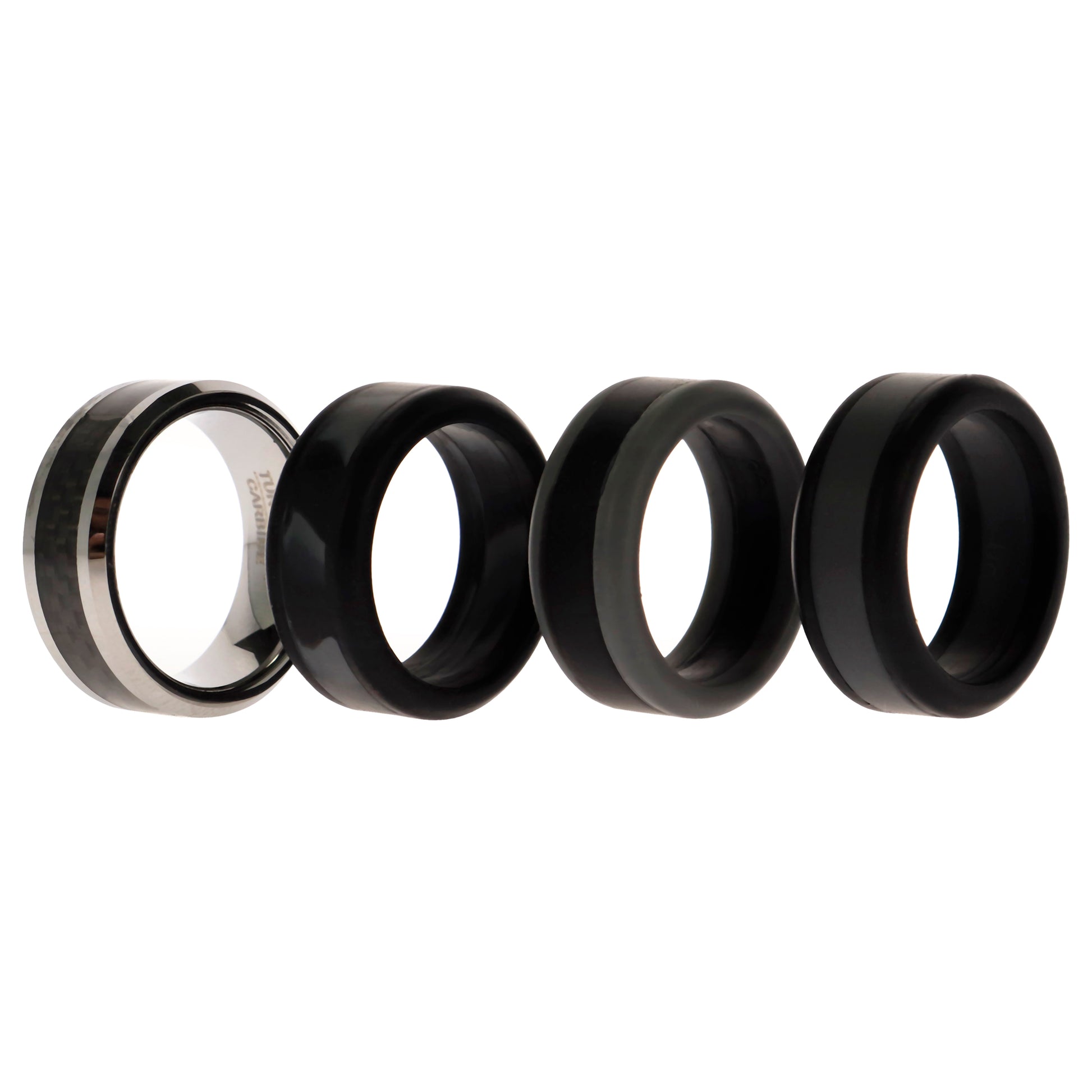 ROQ Silicone Wedding Twin Carbon Ring Set - Black-Grey