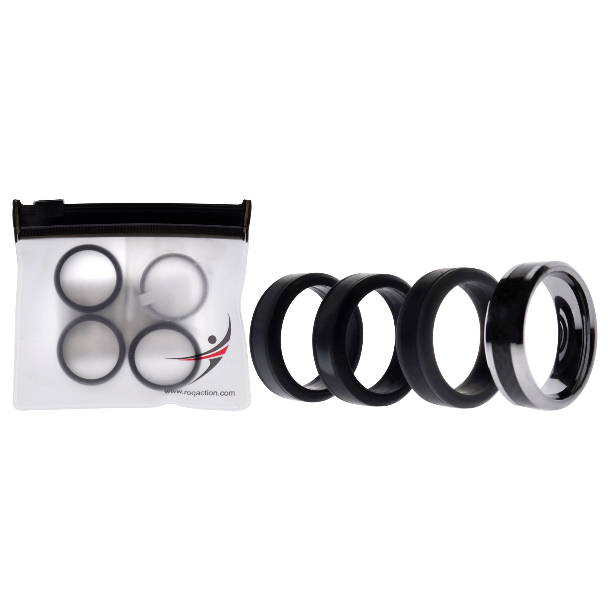 ROQ Silicone Wedding Twin Carbon Ring Set - Black-Grey