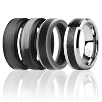 ROQ Silicone Wedding Twin Carbon Ring Set - Black-Grey