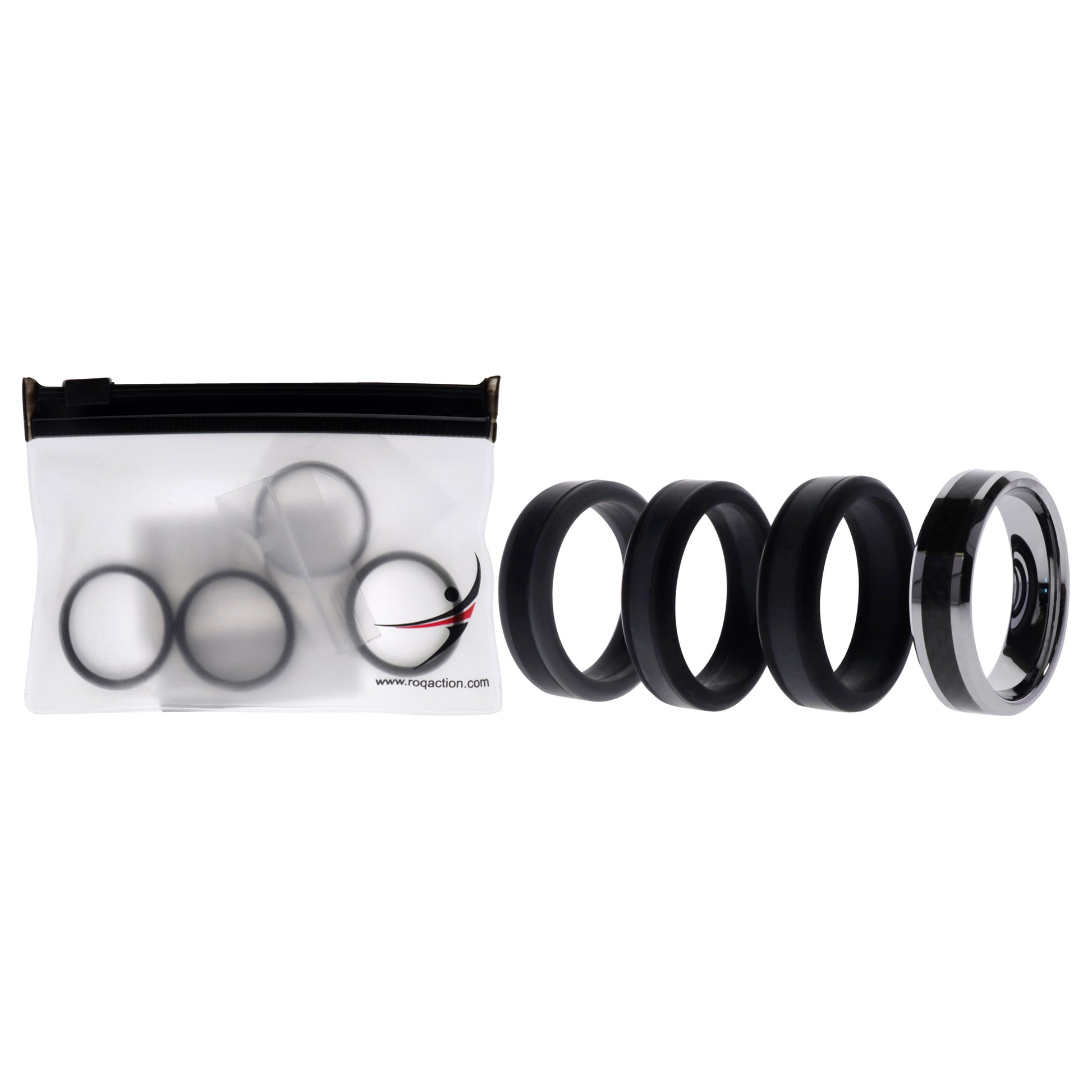 ROQ Silicone Wedding Twin Carbon Ring Set - Black-Grey