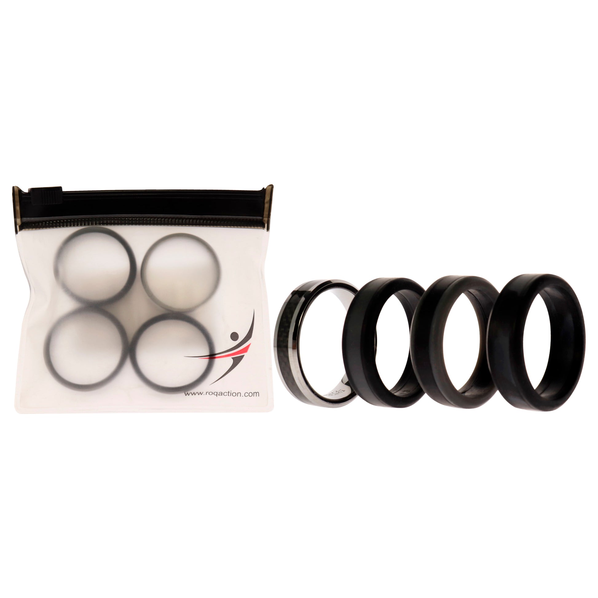 ROQ Silicone Wedding Twin Carbon Ring Set - Black-Grey
