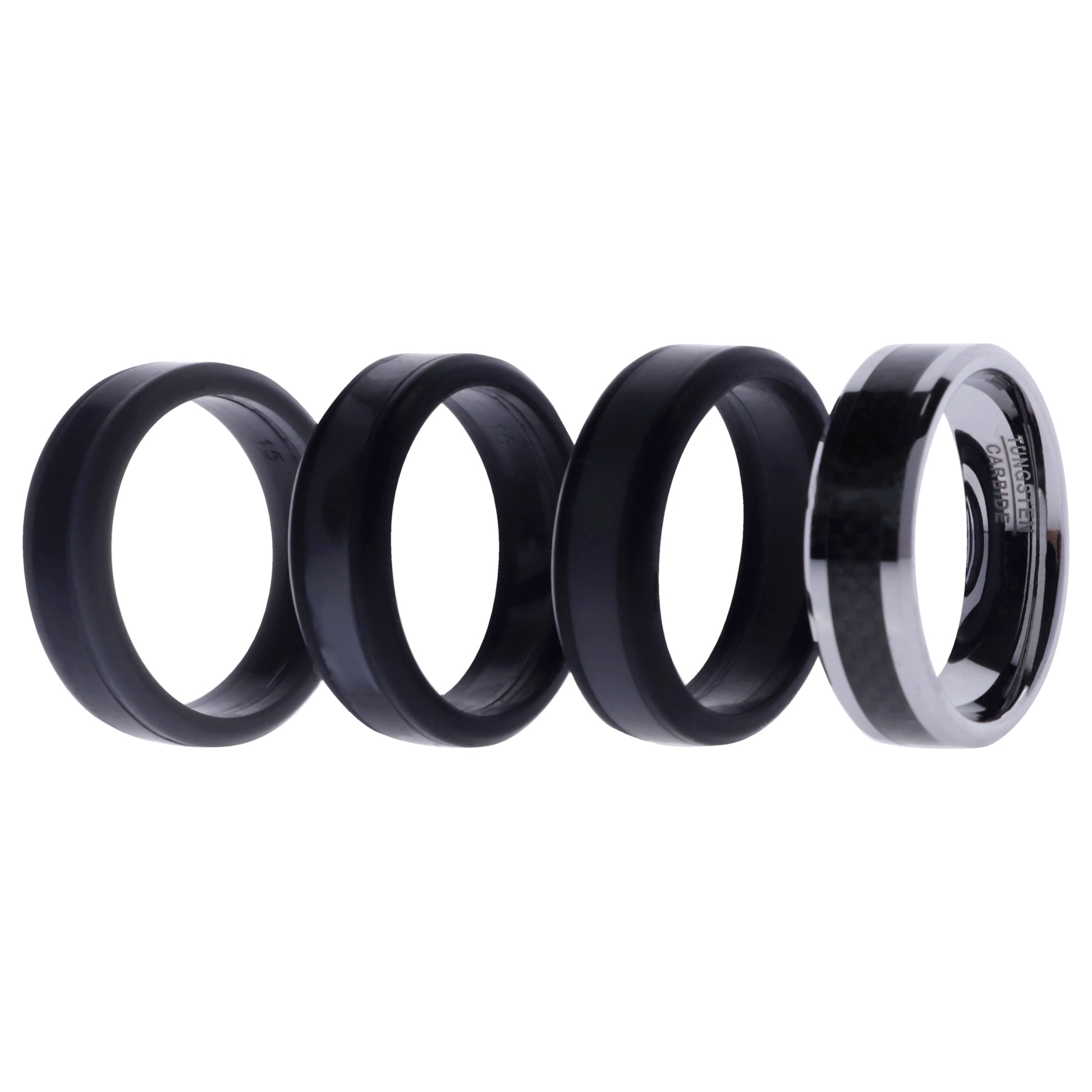 ROQ Silicone Wedding Twin Carbon Ring Set - Black-Grey