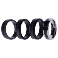 ROQ Silicone Wedding Twin Carbon Ring Set - Black-Grey