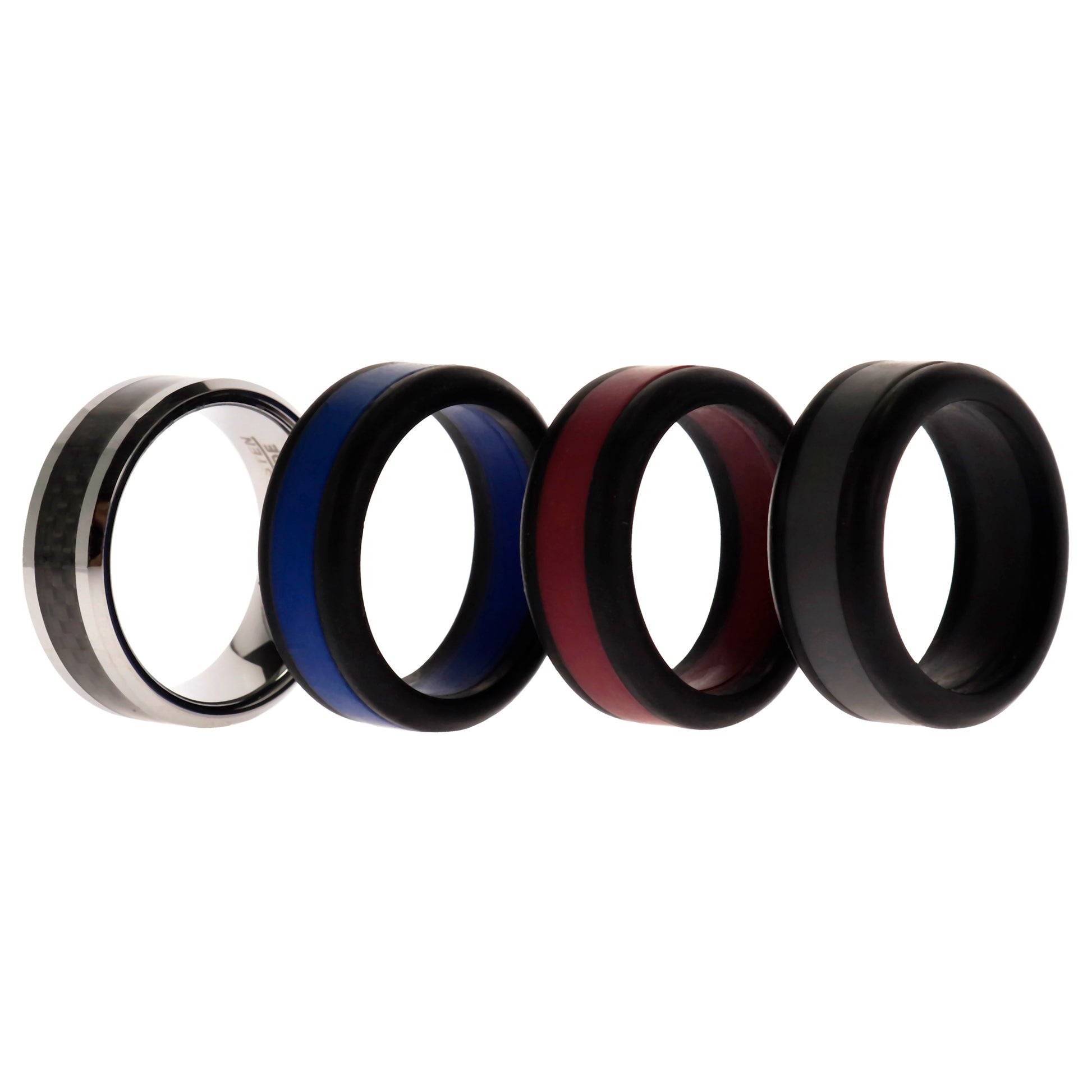 ROQ Silicone Wedding Twin Carbon Ring Set - Bordeaux