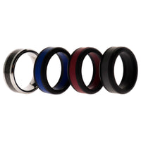 ROQ Silicone Wedding Twin Carbon Ring Set - Bordeaux