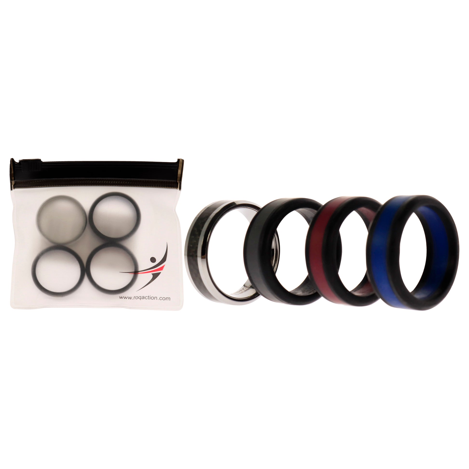 ROQ Silicone Wedding Twin Carbon Ring Set - Bordeaux