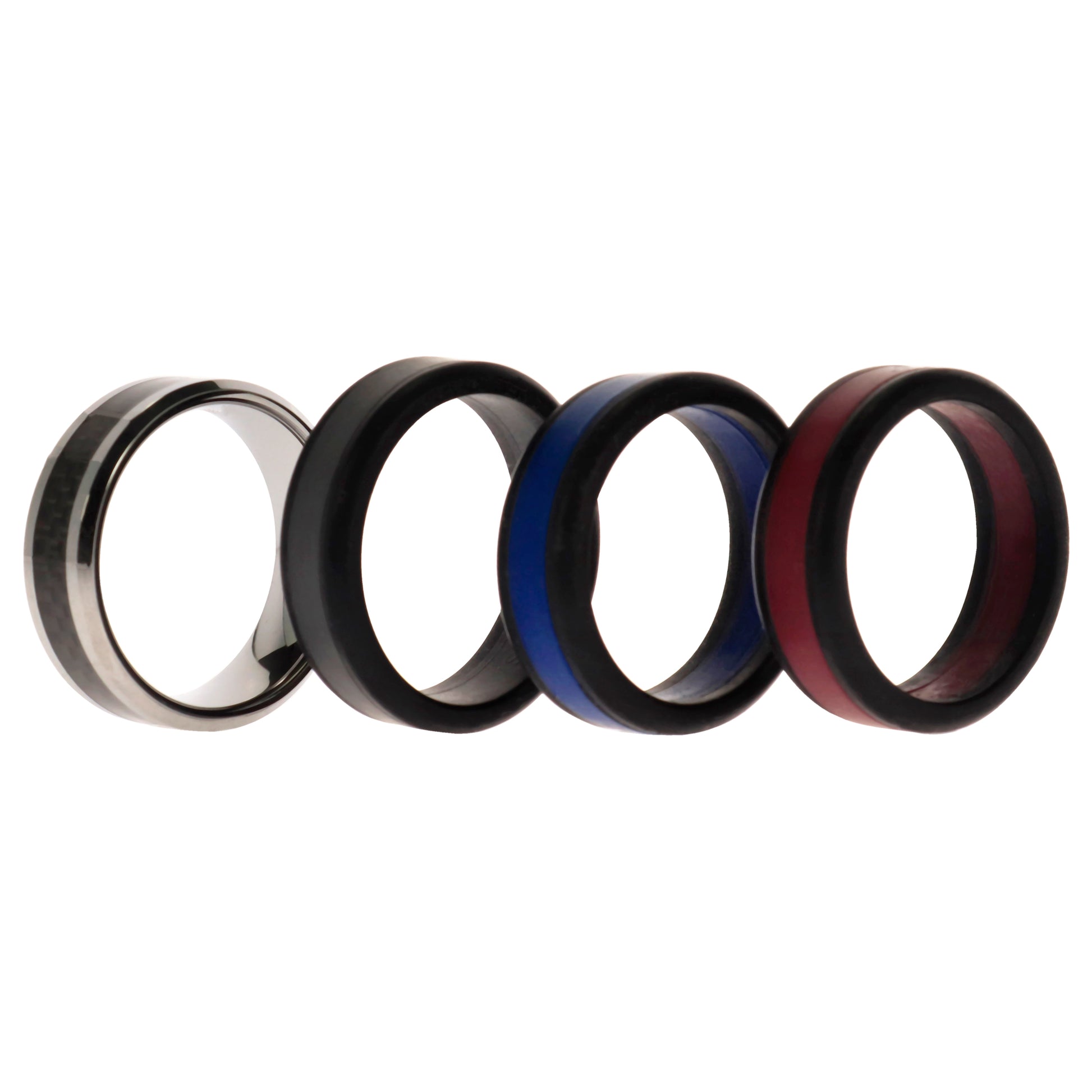 ROQ Silicone Wedding Twin Carbon Ring Set - Bordeaux