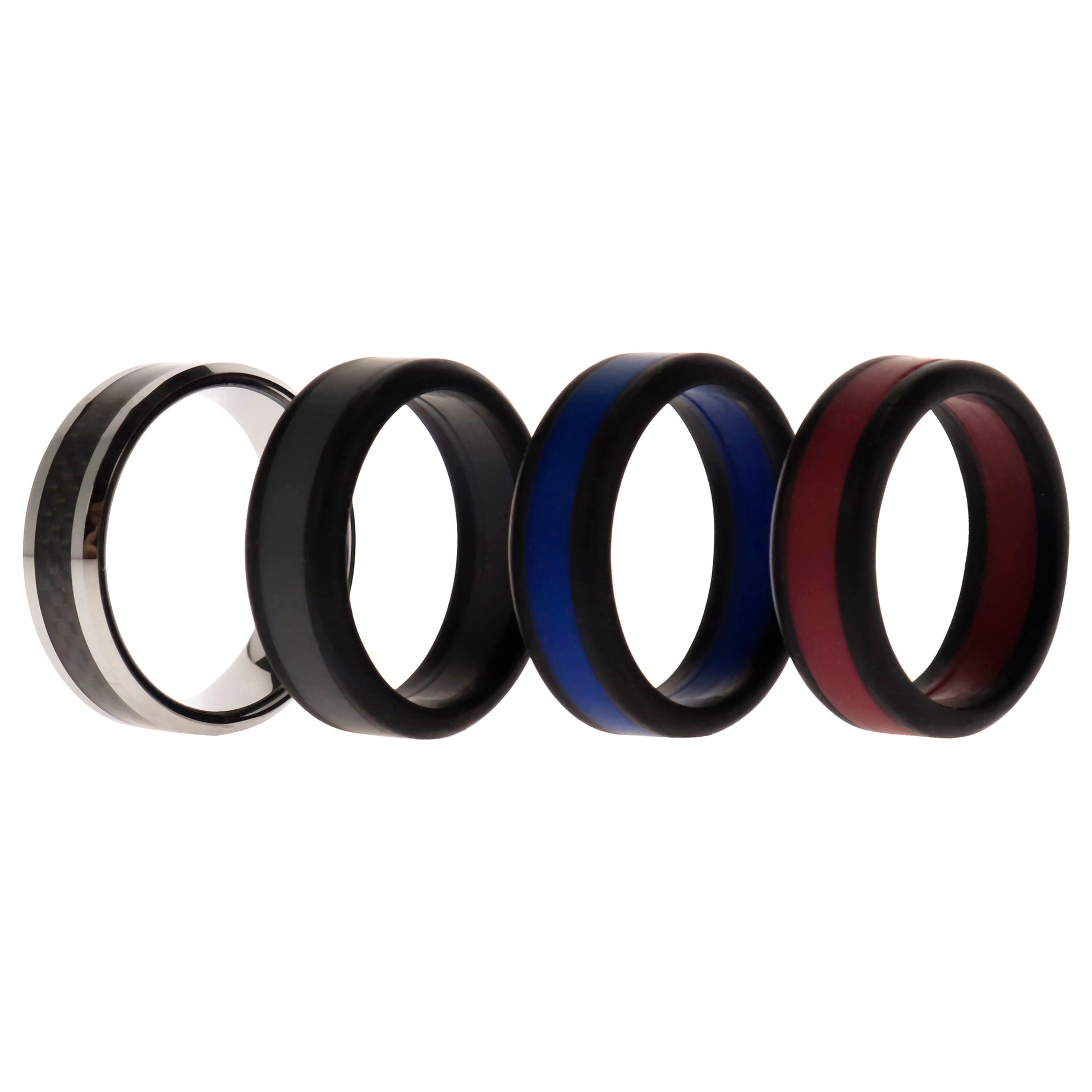 ROQ Silicone Wedding Twin Carbon Ring Set - Bordeaux