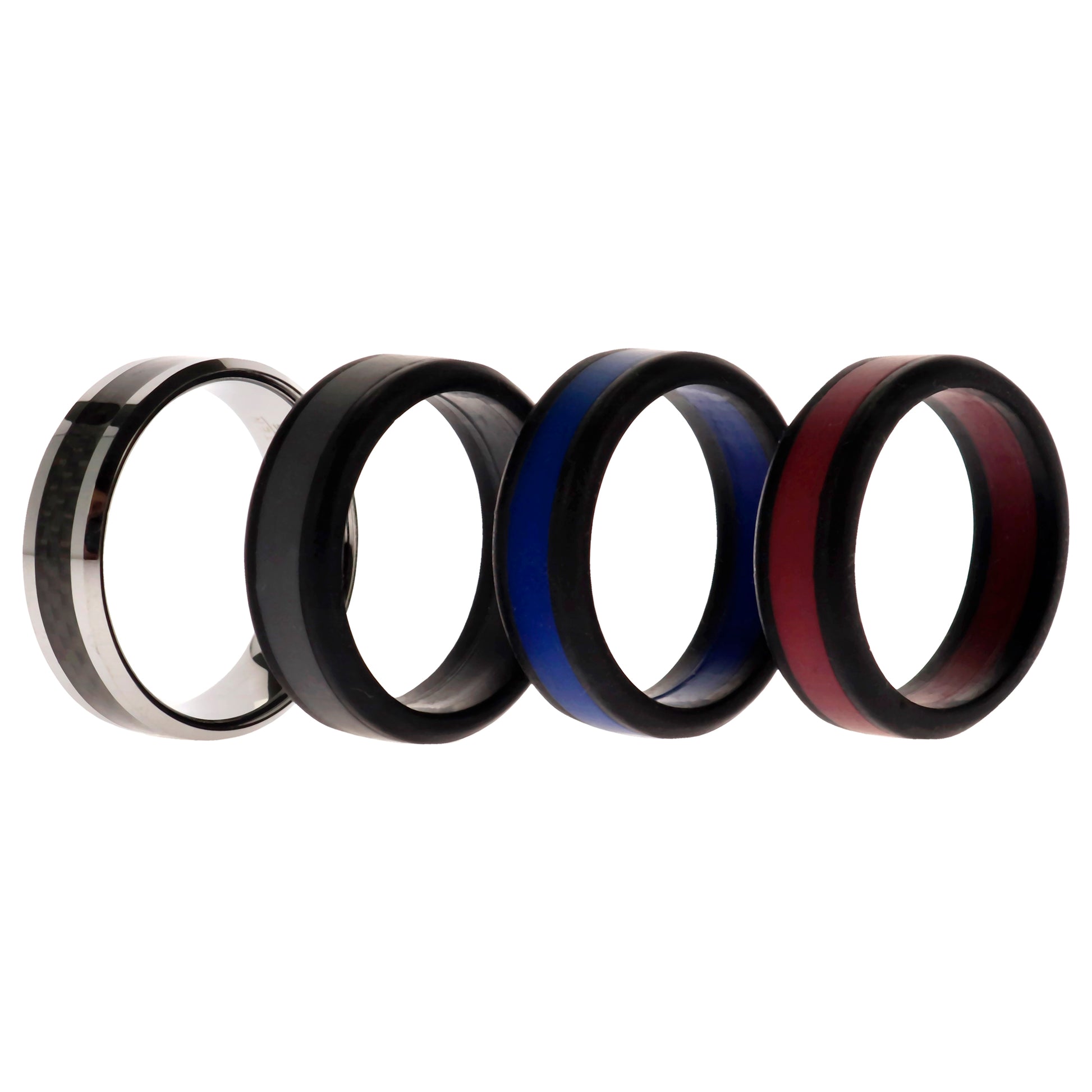 ROQ Silicone Wedding Twin Carbon Ring Set - Bordeaux