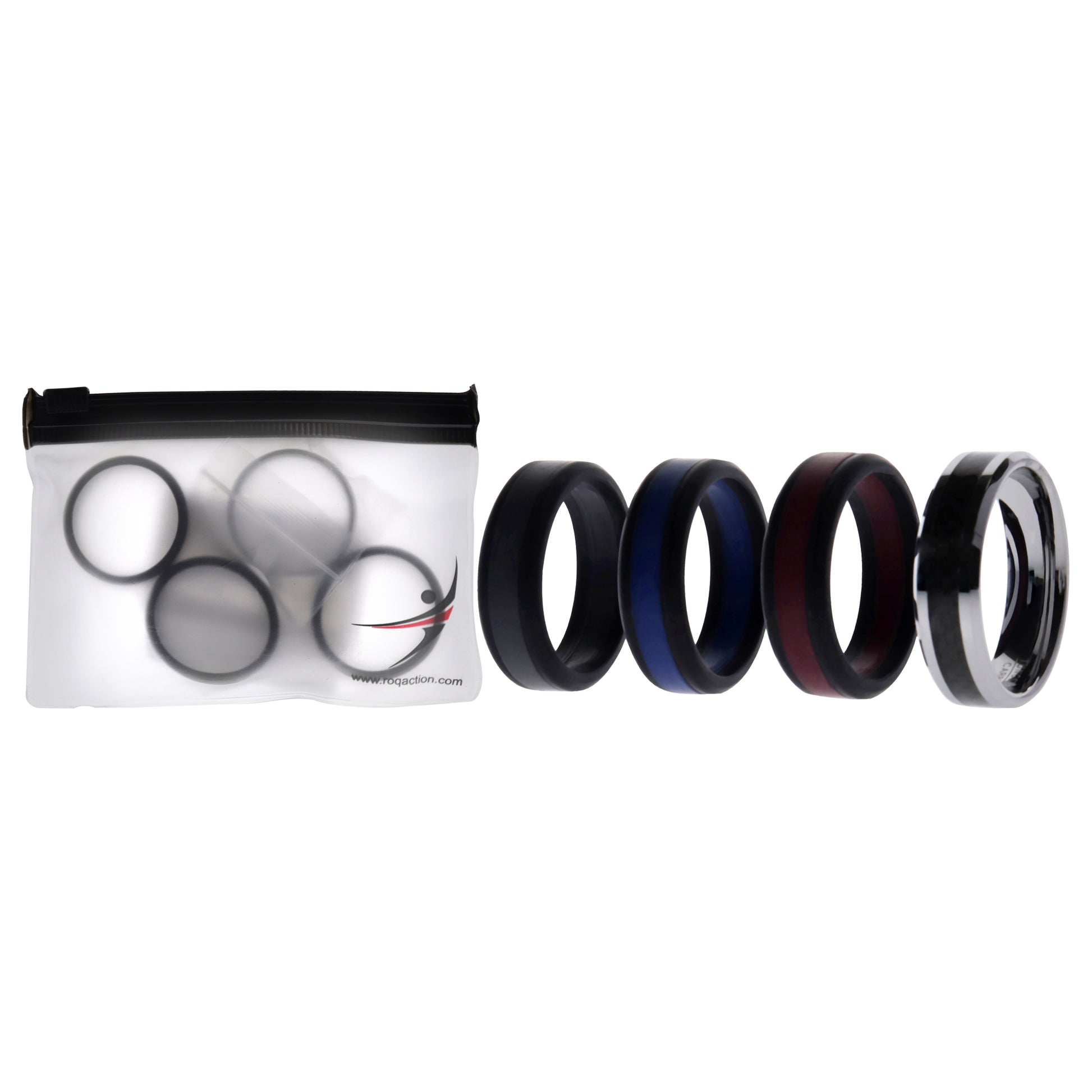 ROQ Silicone Wedding Twin Carbon Ring Set - Bordeaux