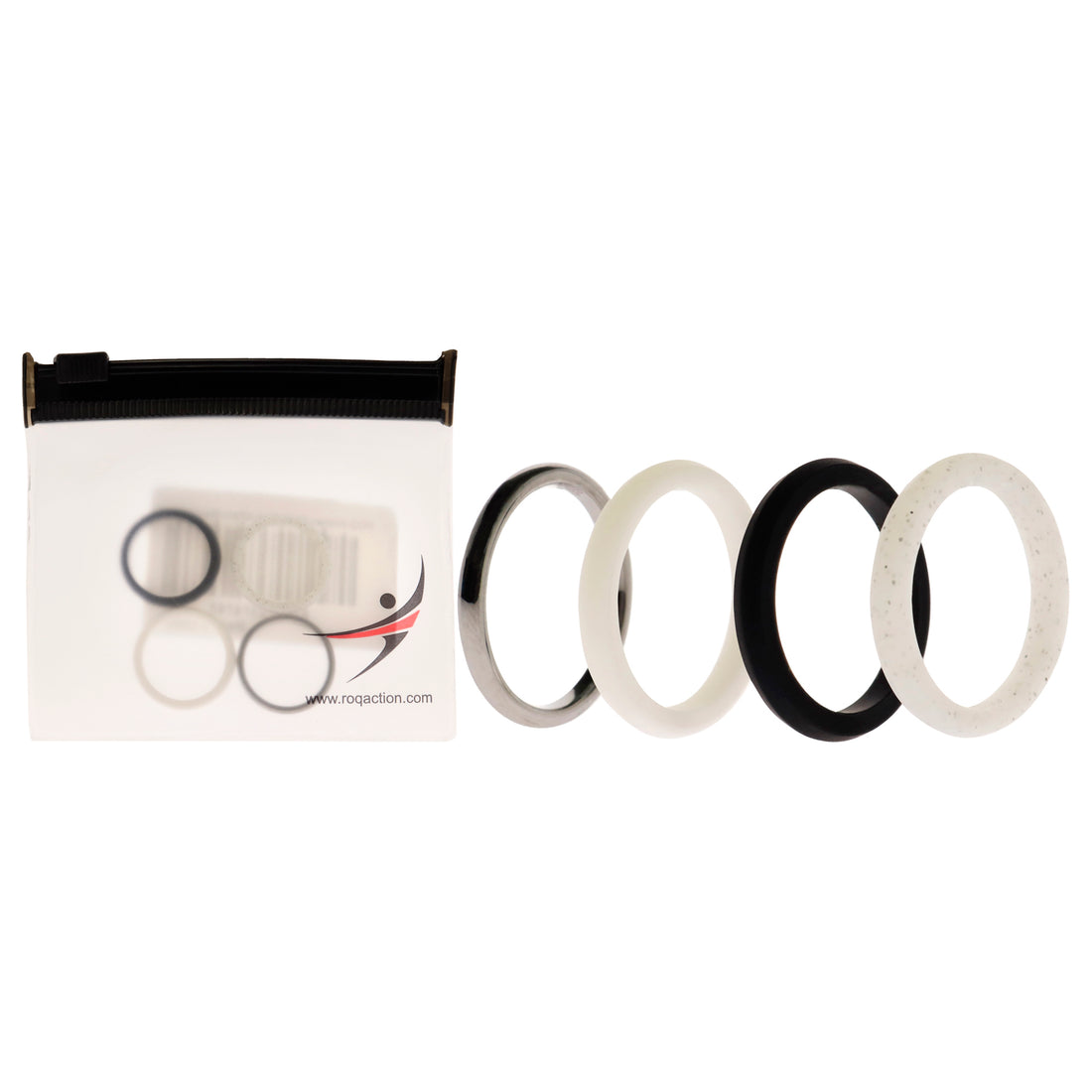 ROQ Silicone Wedding Twin 2mm Ring Set - Black-White