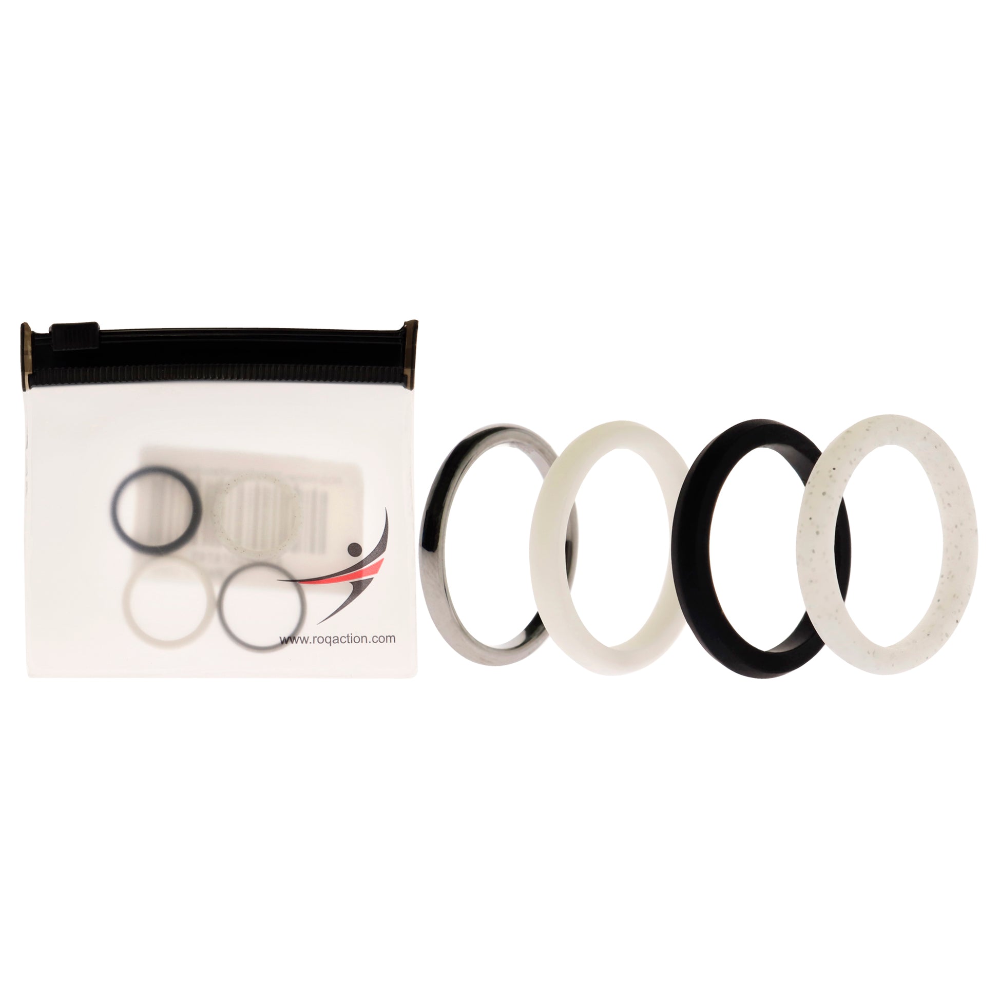 ROQ Silicone Wedding Twin 2mm Ring Set - Black-White