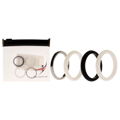 ROQ Silicone Wedding Twin 2mm Ring Set - Black-White