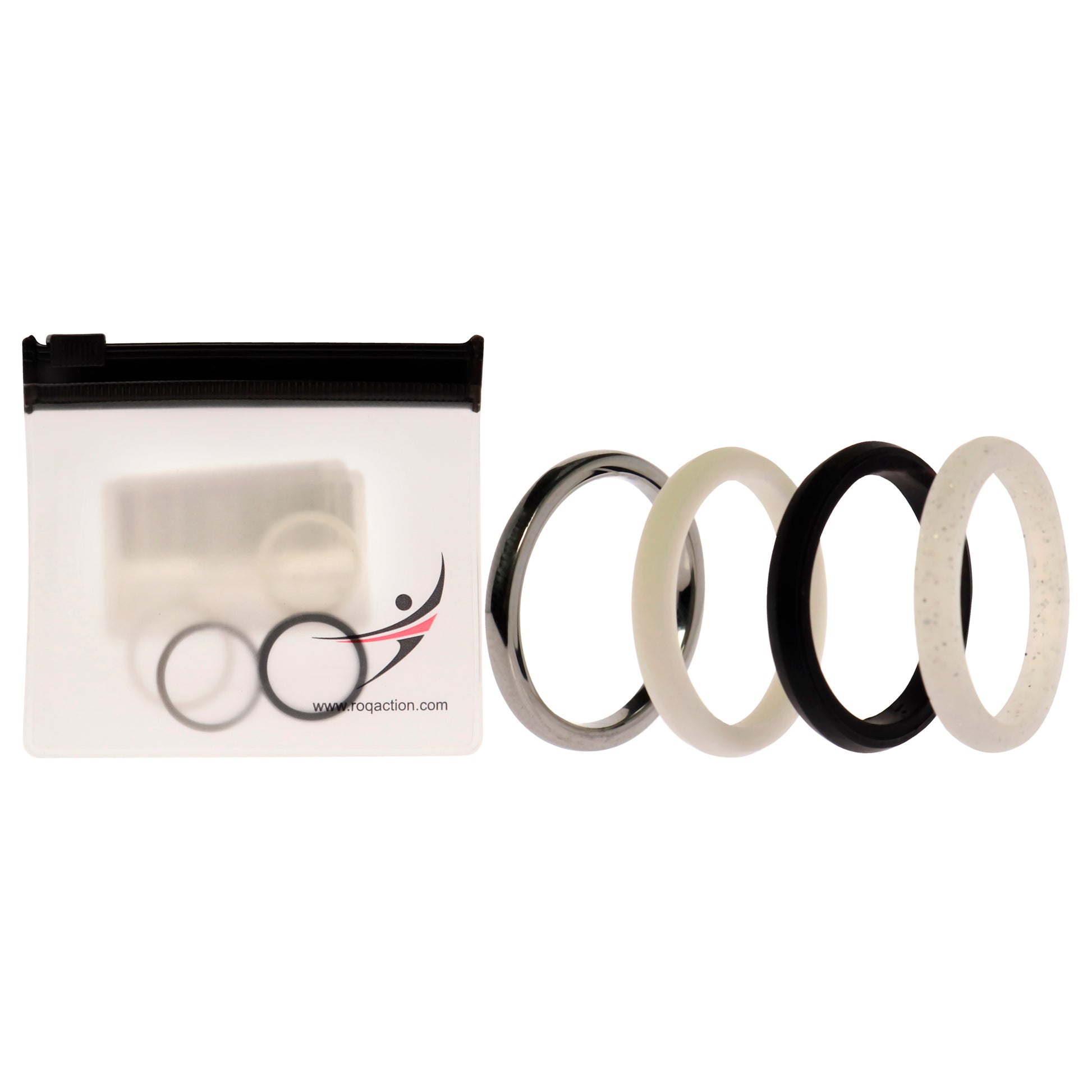 ROQ Silicone Wedding Twin 2mm Ring Set - Black-White