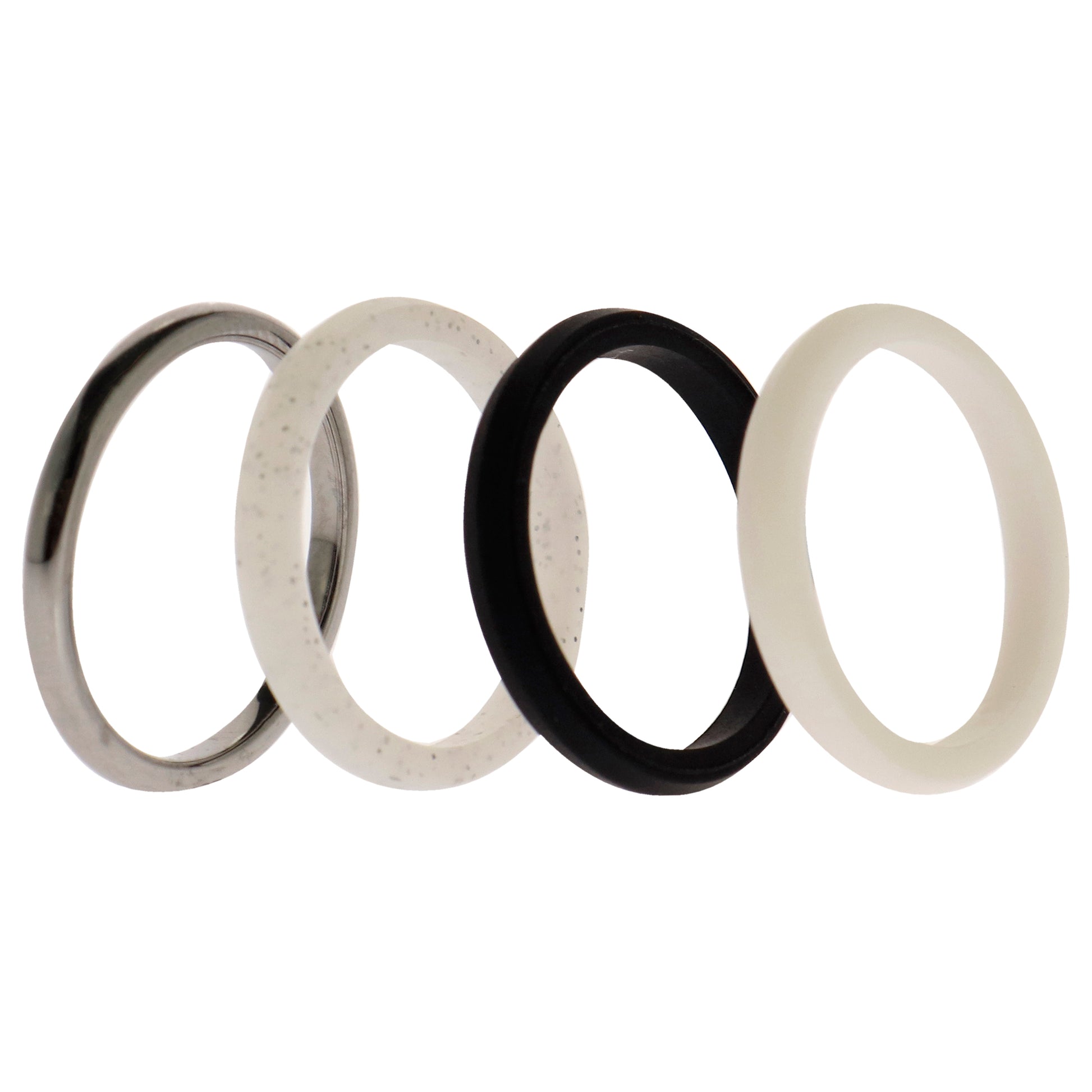 ROQ Silicone Wedding Twin 2mm Ring Set - Black-White