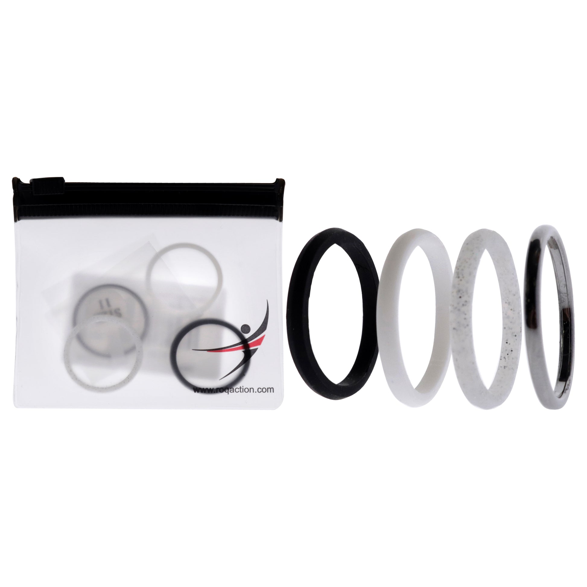 ROQ Silicone Wedding Twin 2mm Ring Set - Black-White