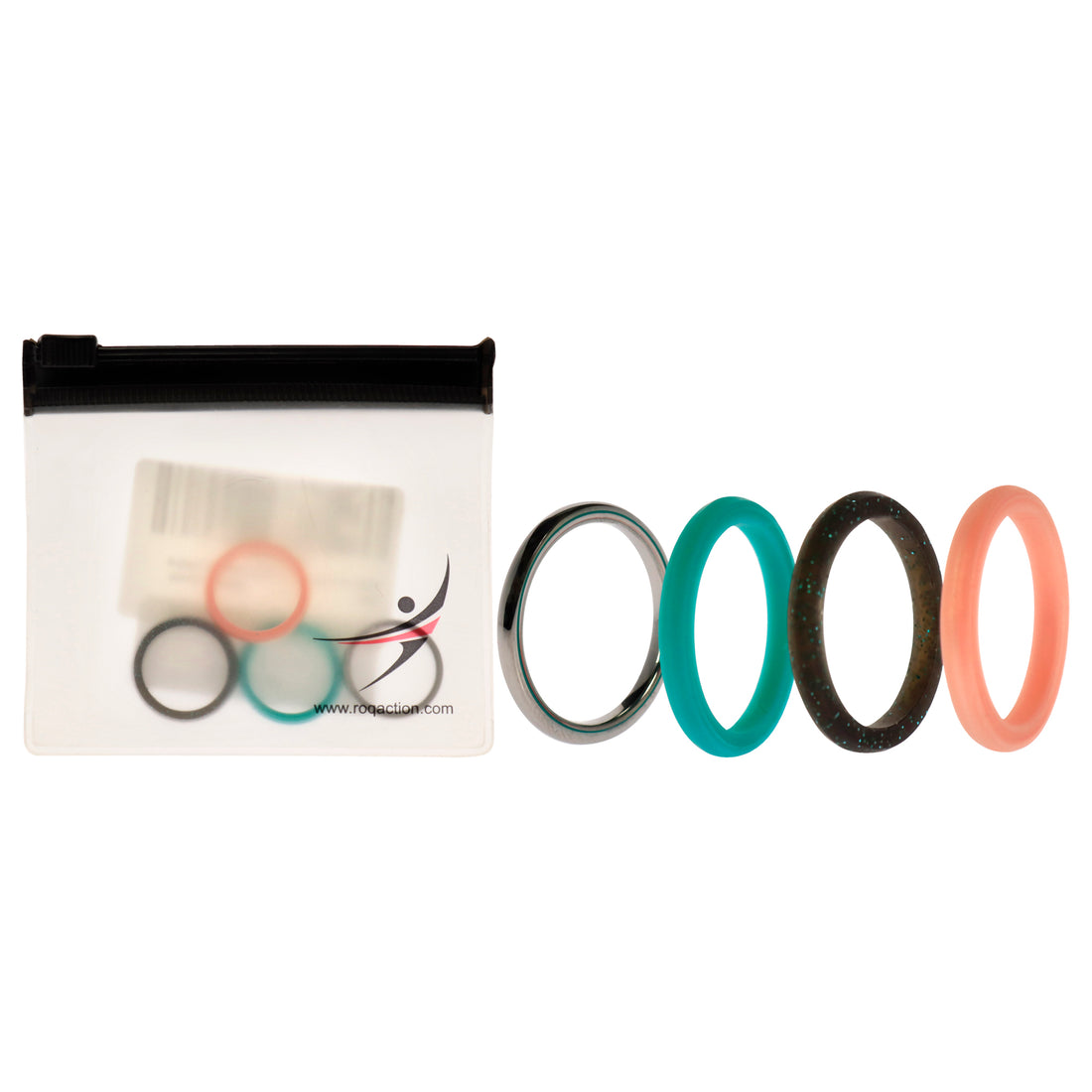 ROQ Silicone Wedding Twin 2mm Ring Set - Turquoise
